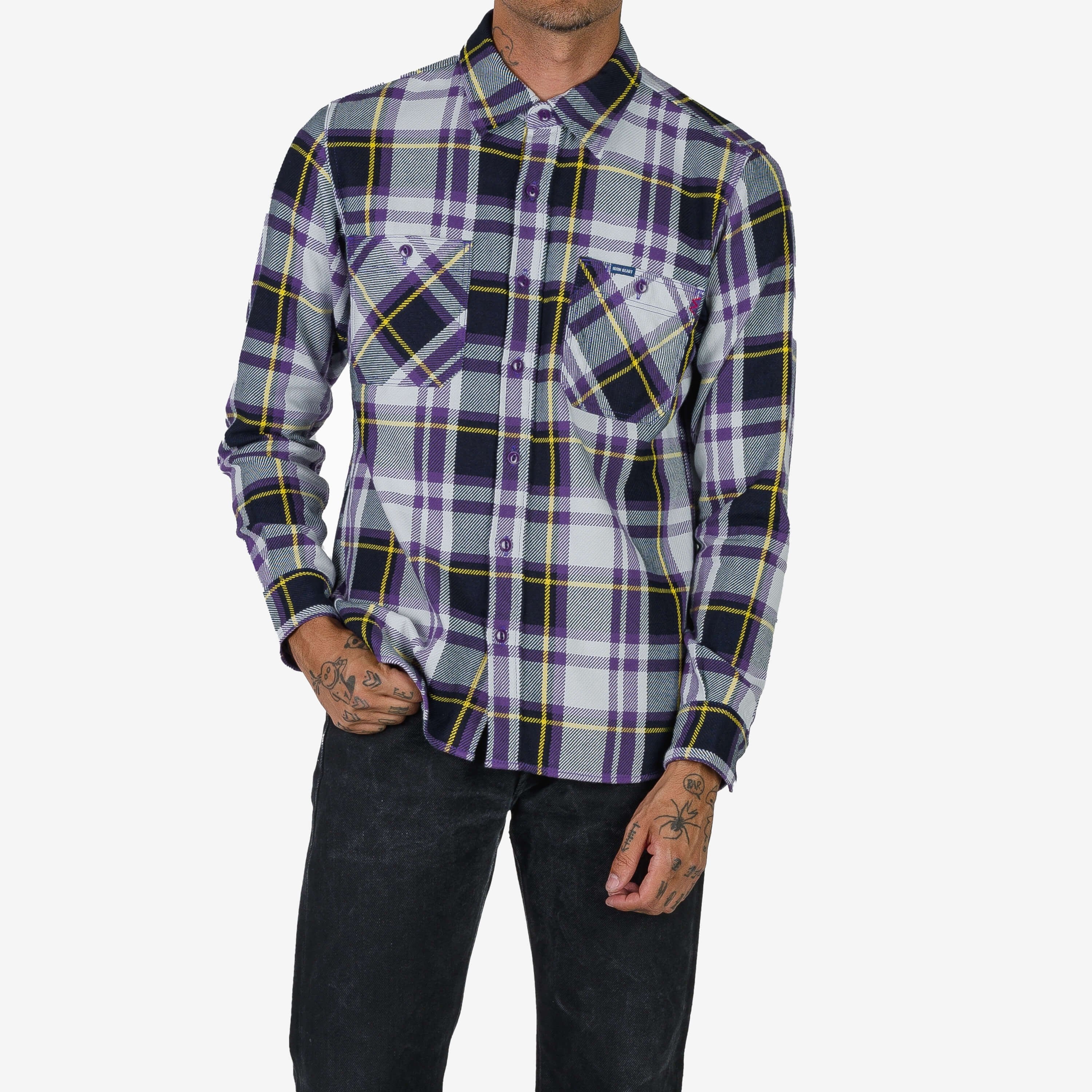 IHSH-382-PUR 9oz Selvedge American Check Work Shirt - Purple - 3