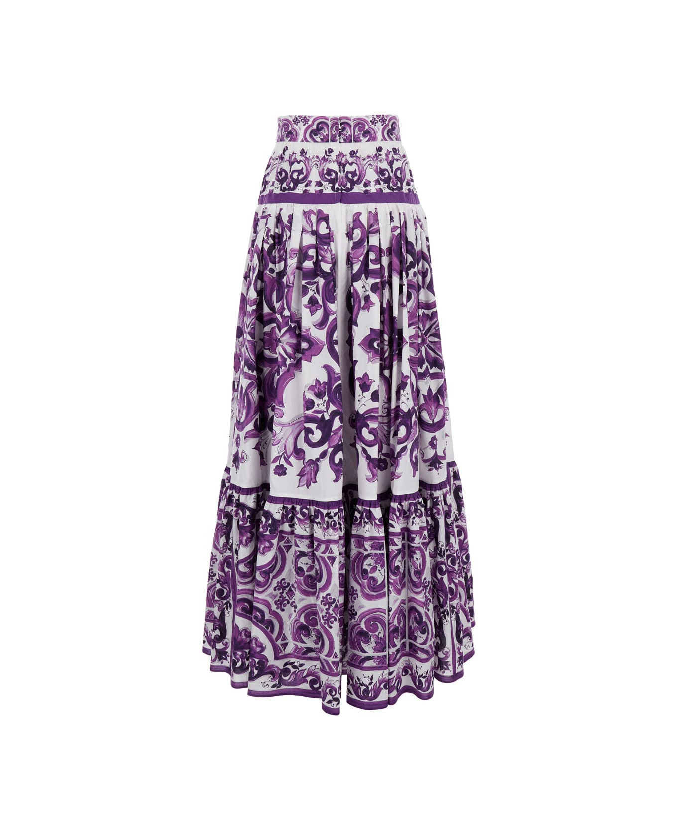 Violet Long Skirt With Ruffle Hem And All-over Floral Motif In Cotton Woman - 2