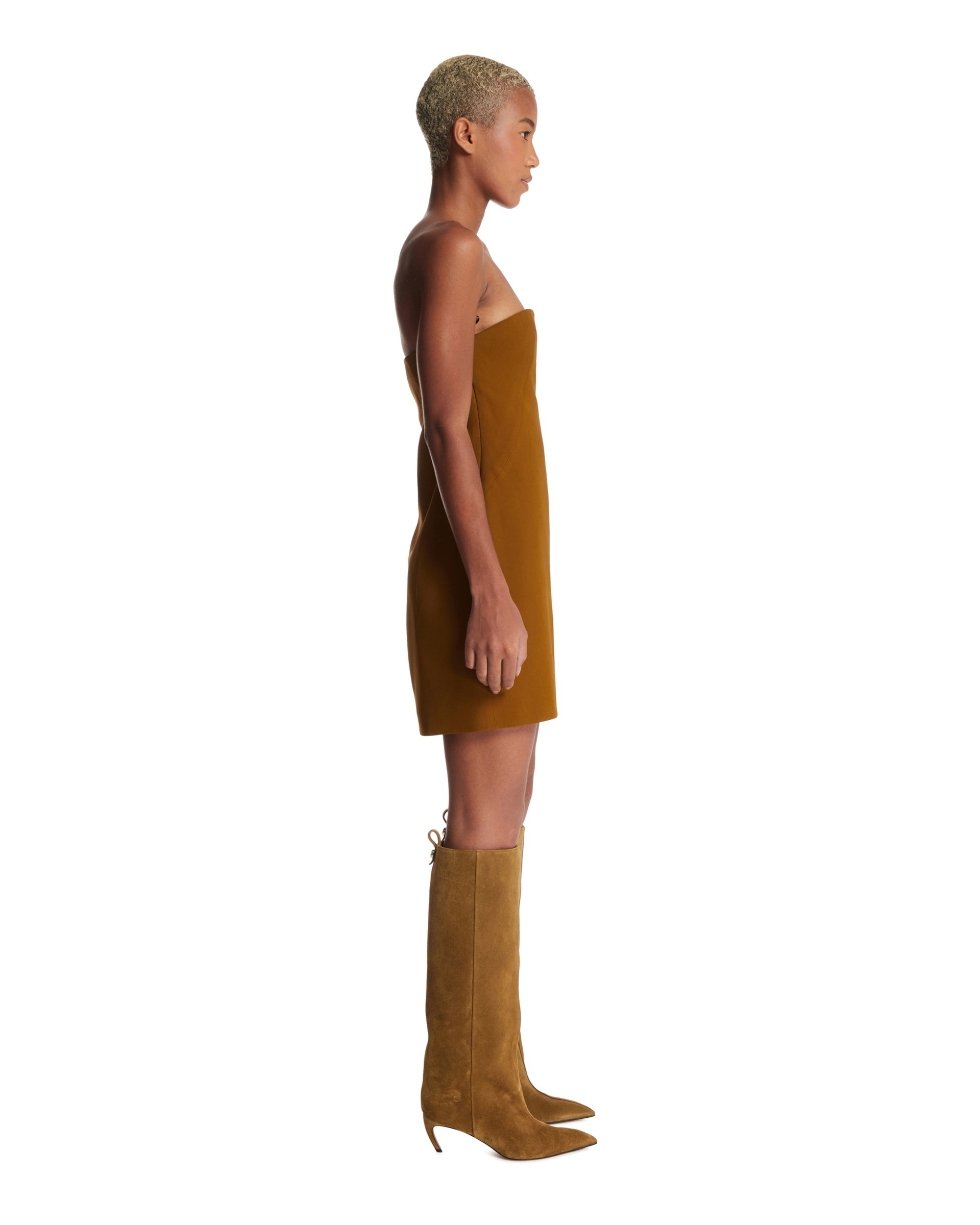 Brown Strapless Mini Dress - 5