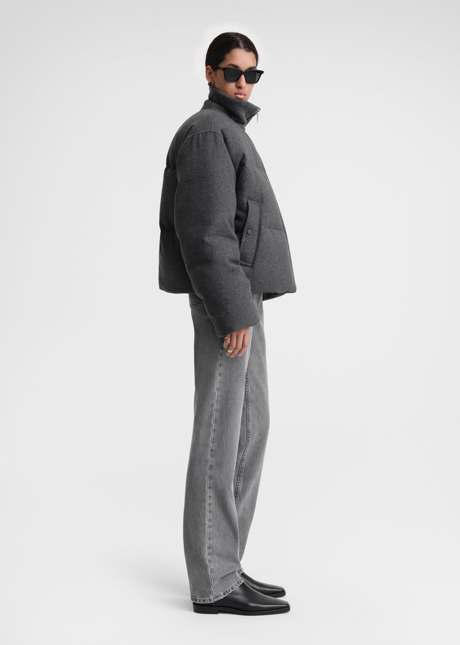 Flannel puffer jacket grey mélange - 4