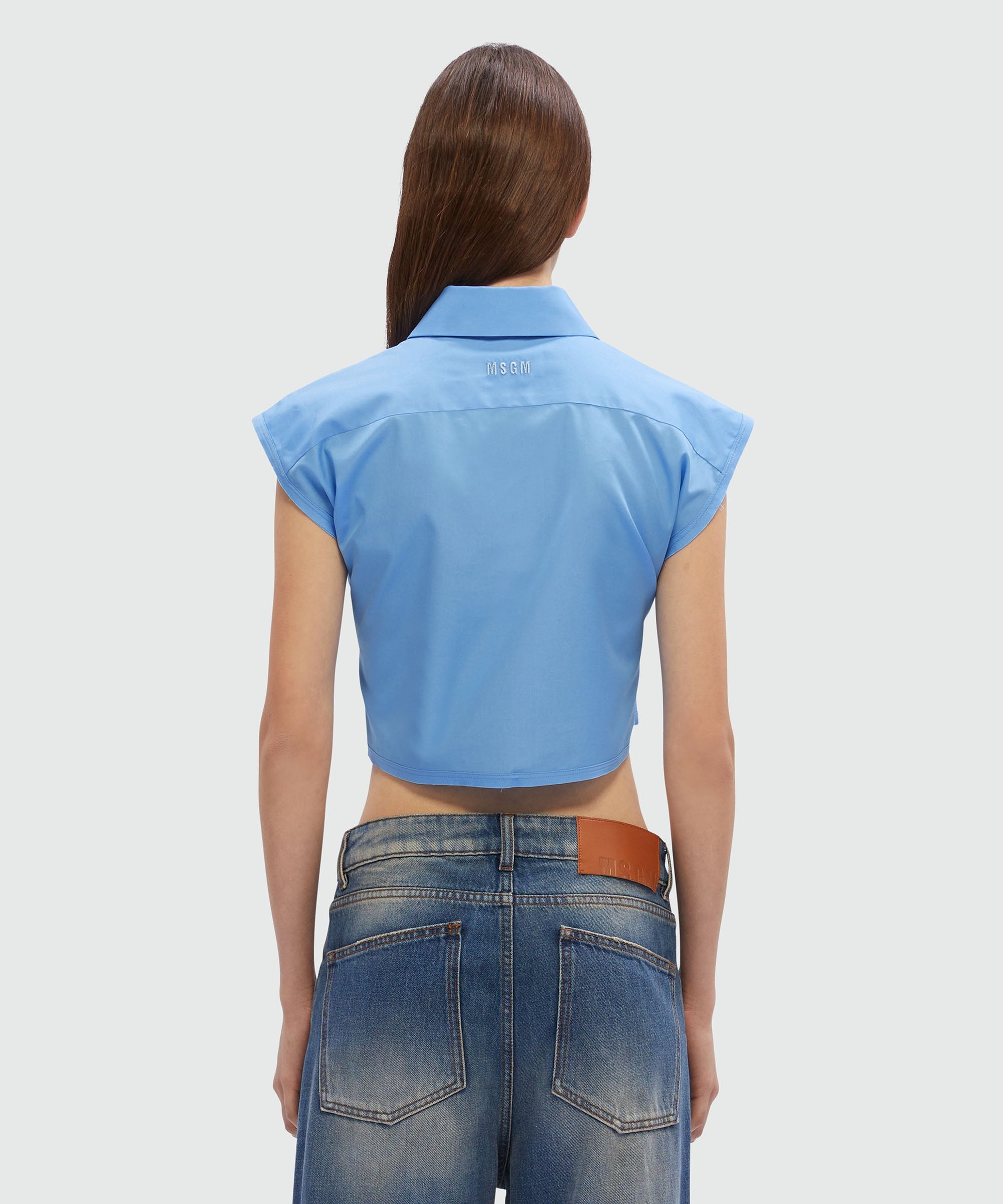 Cropped shirt in light blue poplin - 3