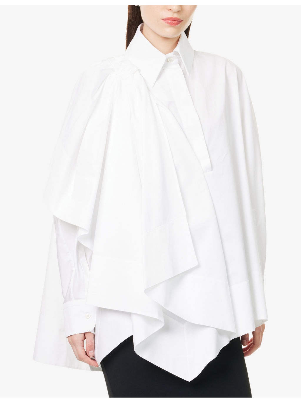 Bow Asymmetric Cotton-Poplin Shirt - 3