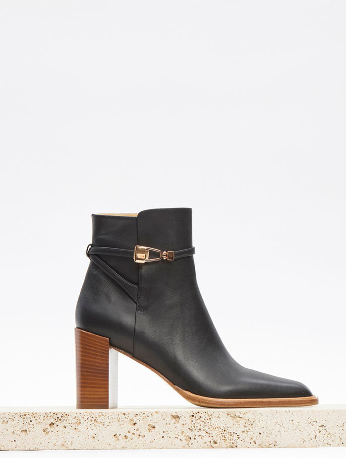 Nina Clasp Ankle Boot in Black Leather - 5