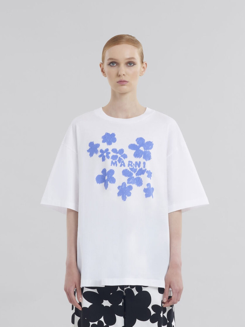 Marni WHITE COTTON T-SHIRT WITH DAISY GARDEN PRINT outlook