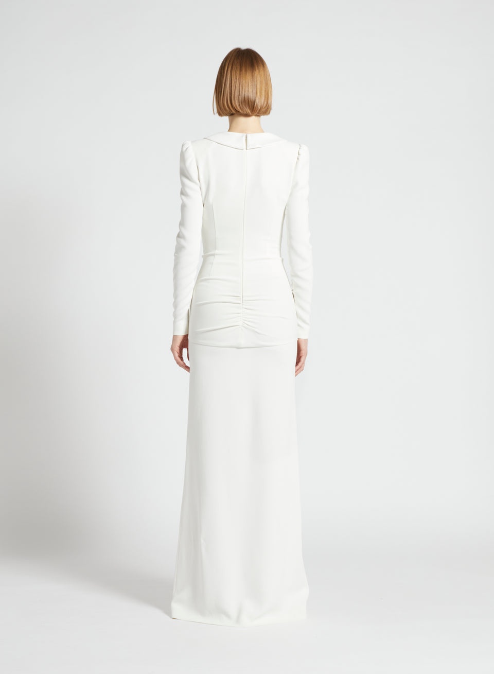 CADY EVENING DRESS WITH MIKADO COLLAR, ROSE DETAIL - 5