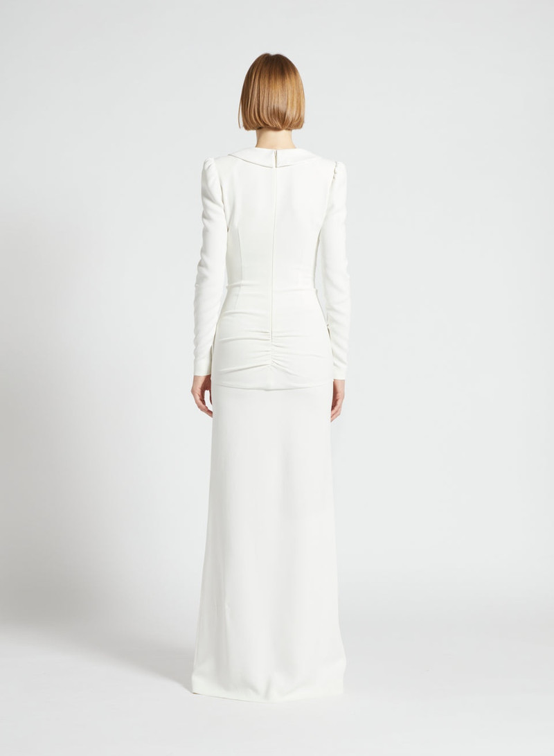 CADY EVENING DRESS WITH MIKADO COLLAR, ROSE DETAIL 5