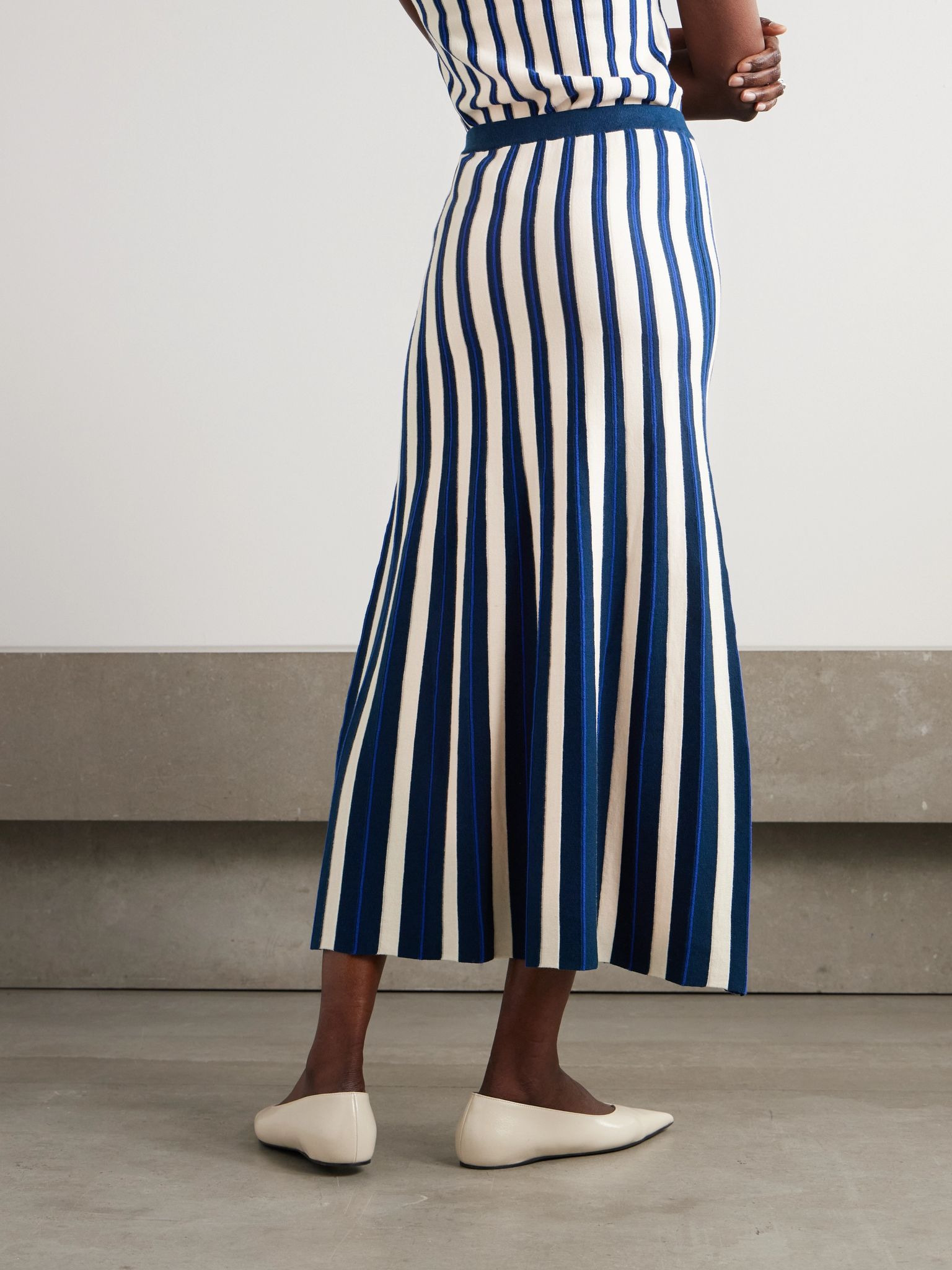 Manglar striped knitted organic cotton midi skirt Blue - 4
