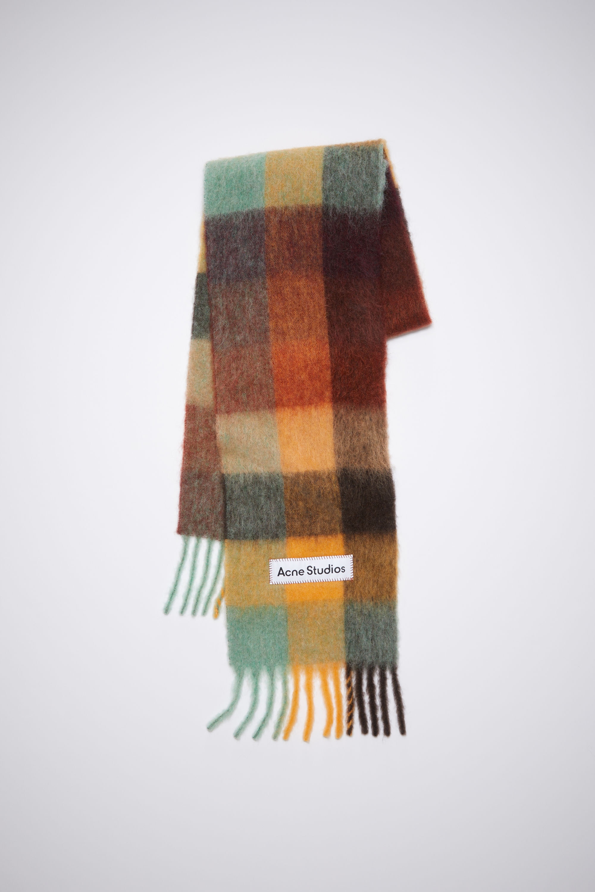 ACNE STUDIOS Vally fringed checked knitted scarf