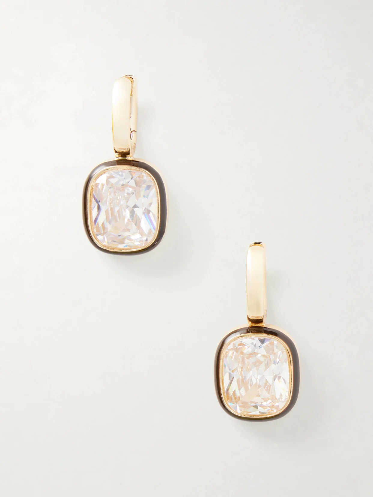 Cubic Cushion Gold-tone, Cubic Zirconia And Enamel Earrings - 1
