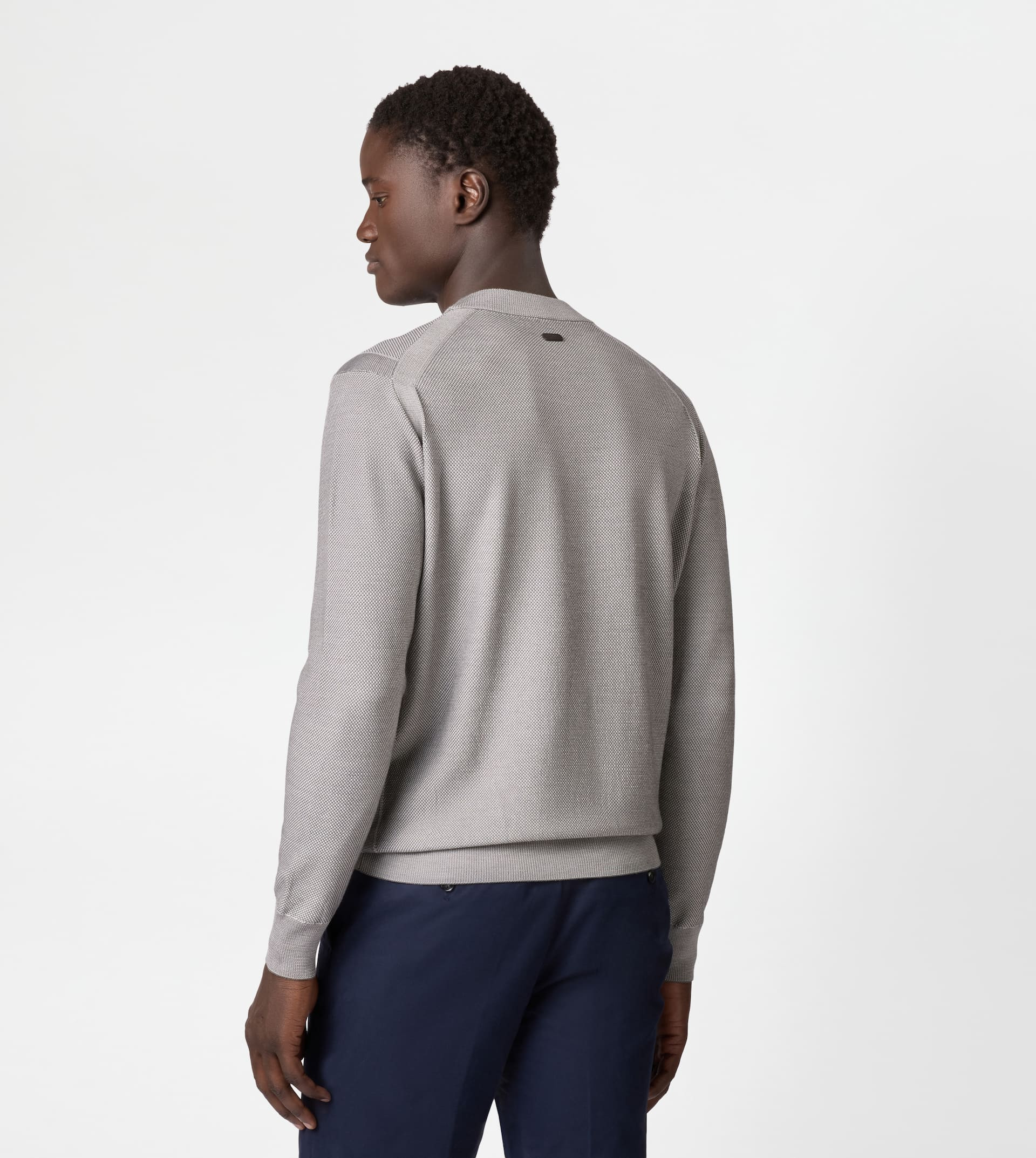 ROUND-NECK PULLOVER IN WOOL PIQUET - GREY - 4
