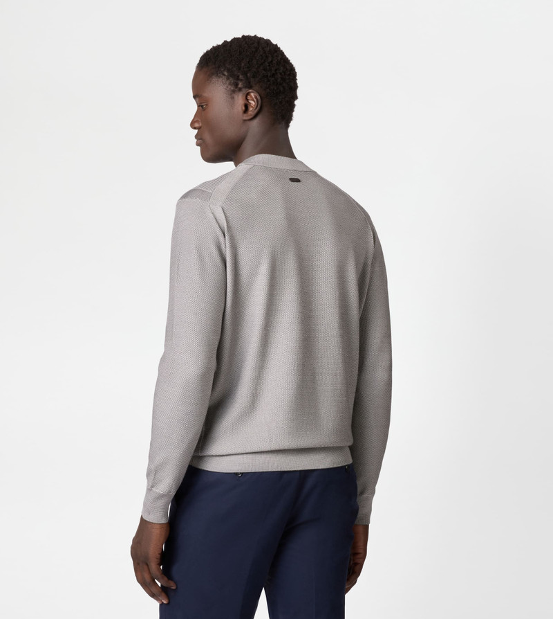 ROUND-NECK PULLOVER IN WOOL PIQUET - GREY 4