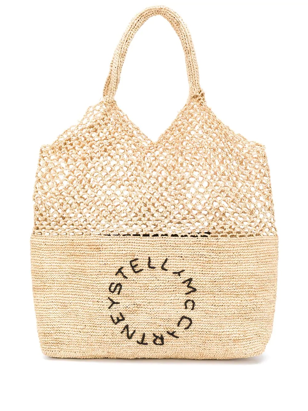 large embroidered-logo raffia tote - 1