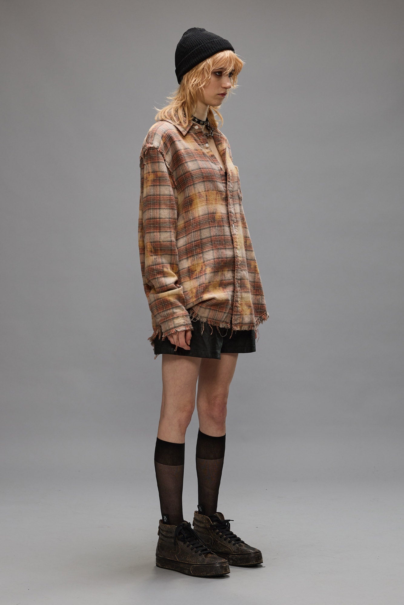 SHREDDED SEAM SHIRT - BLEACHED ORANGE PLAID - 2