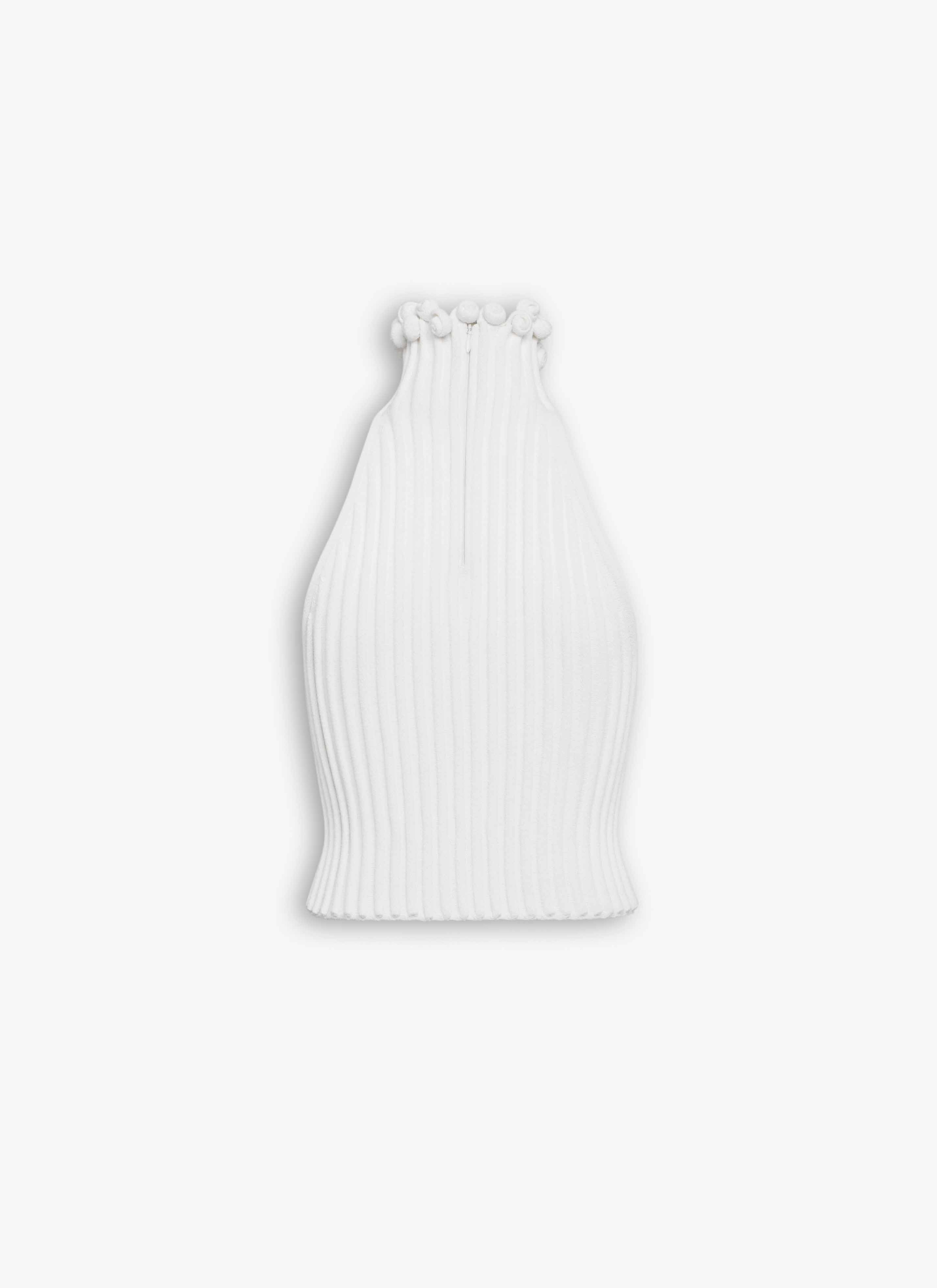 RIBBED KNIT CURLED TRIMMED HALTER TOP - 2