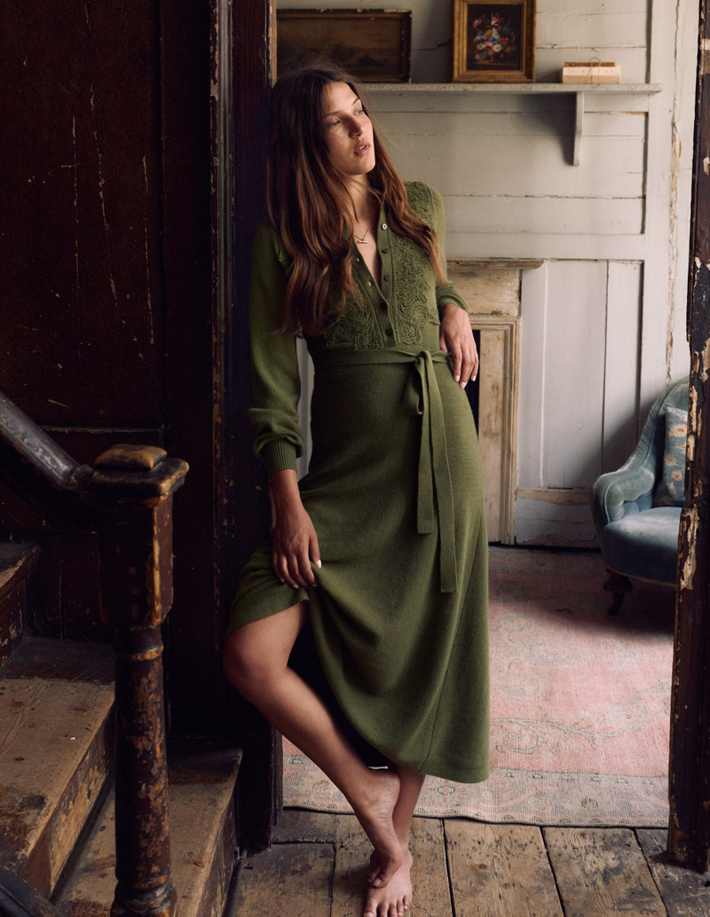Lace Insert Knitted Midi Dress-Forest Glade 8