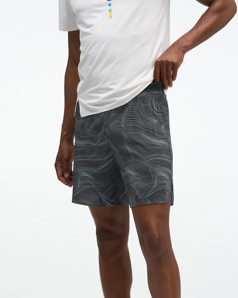 Men's Glide Short 7" 2in1 in Black/White Prt - 1