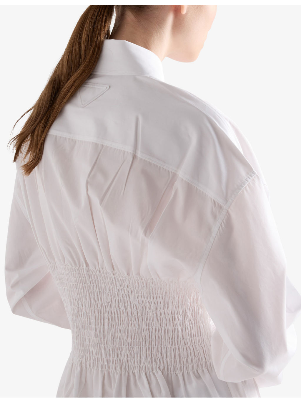 Smocked-Waist Long-Sleeve Classic Cotton Poplin Shirt - 5