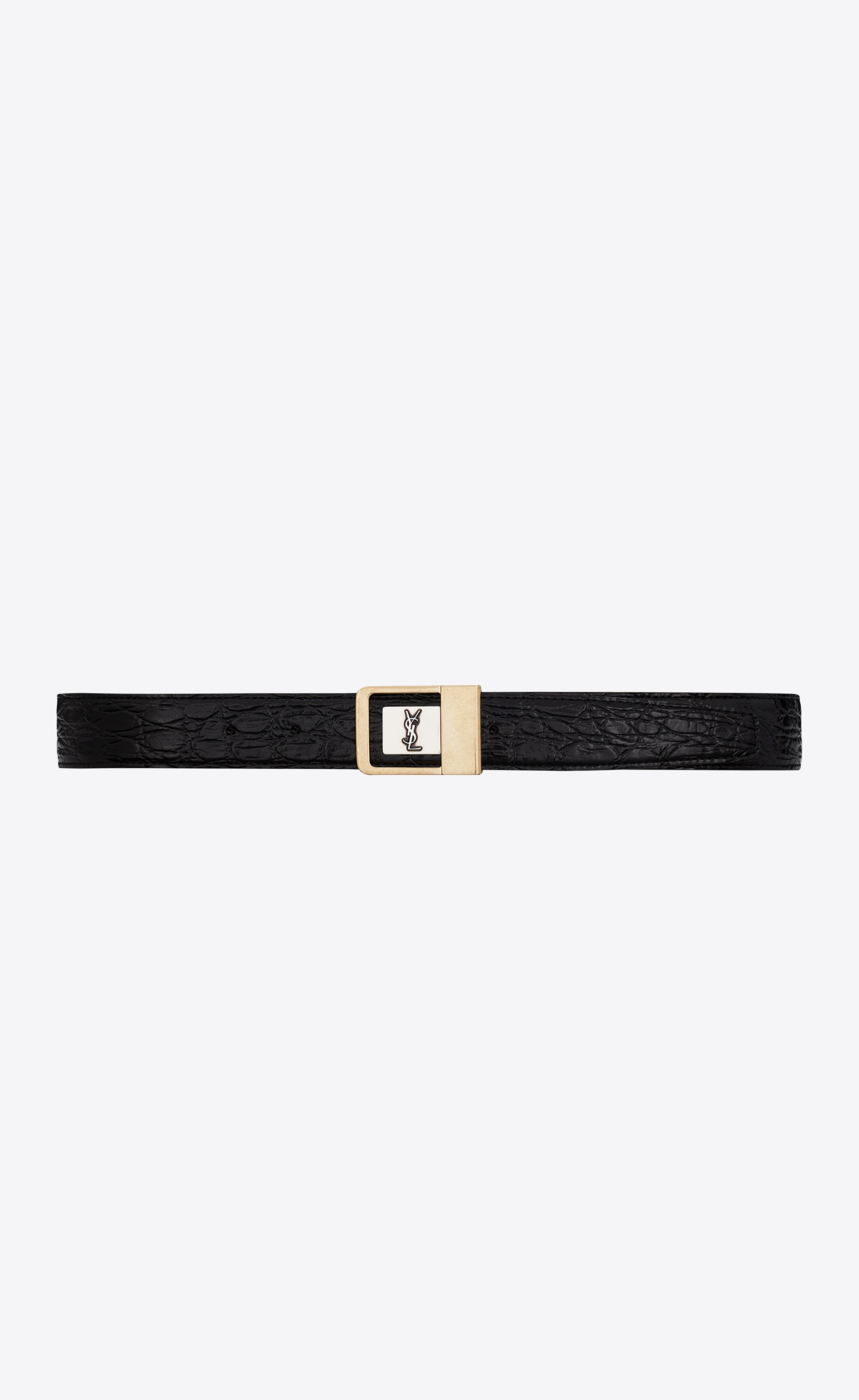 FEMALE buckle belt in crocodile-embossed leather, Saint Laurent