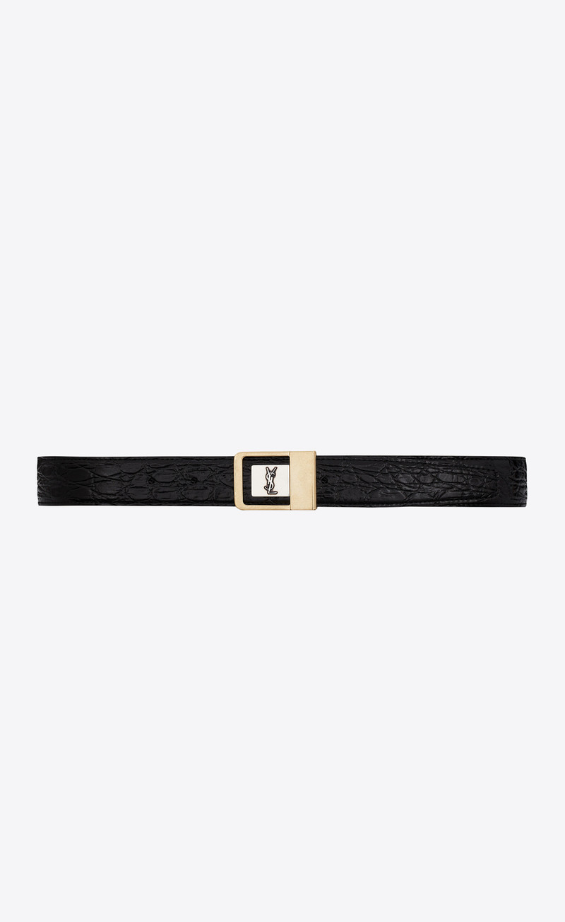female buckle belt in crocodile-embossed leather 1