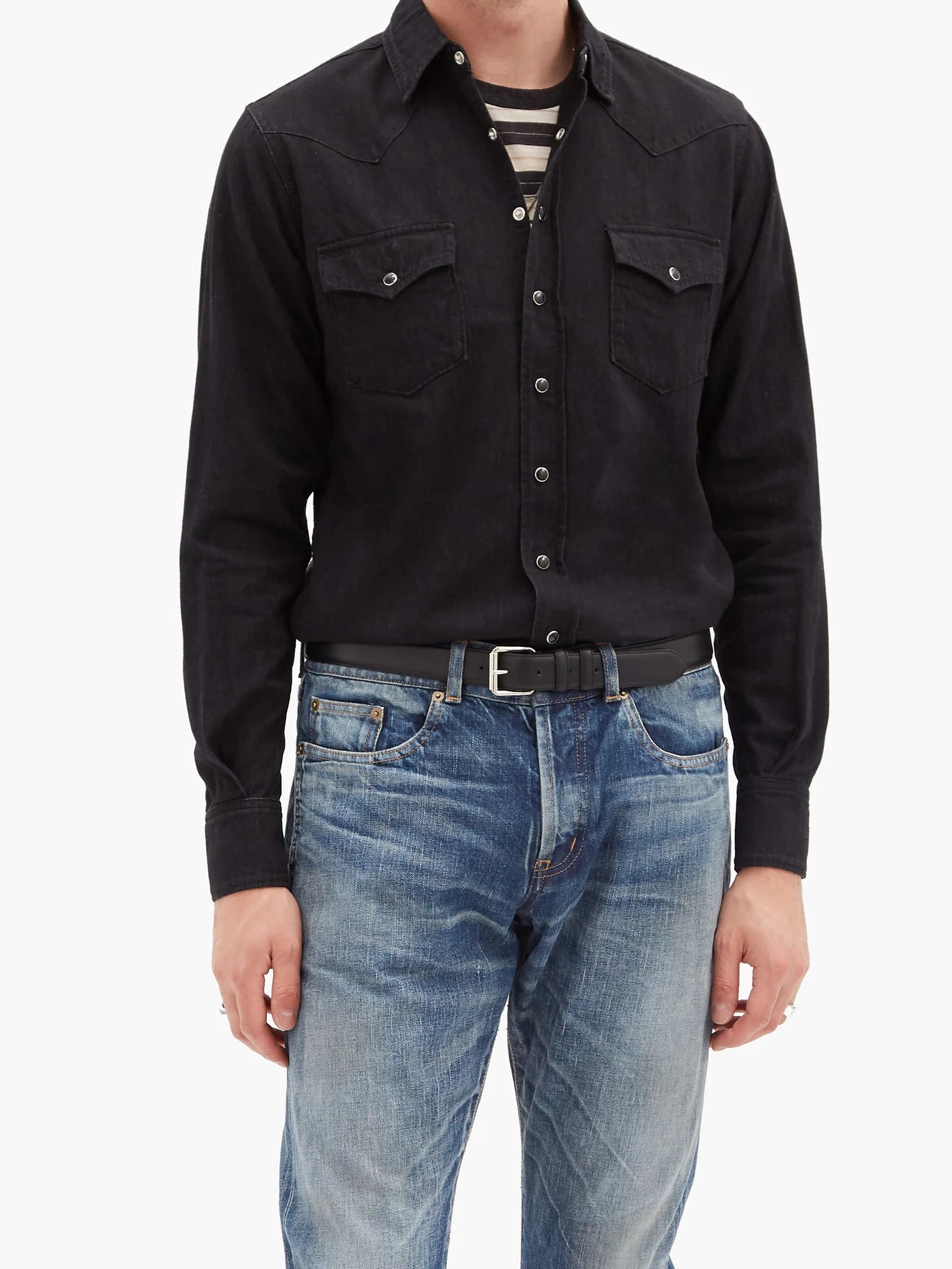 Panelled flap-pocket denim shirt - 6