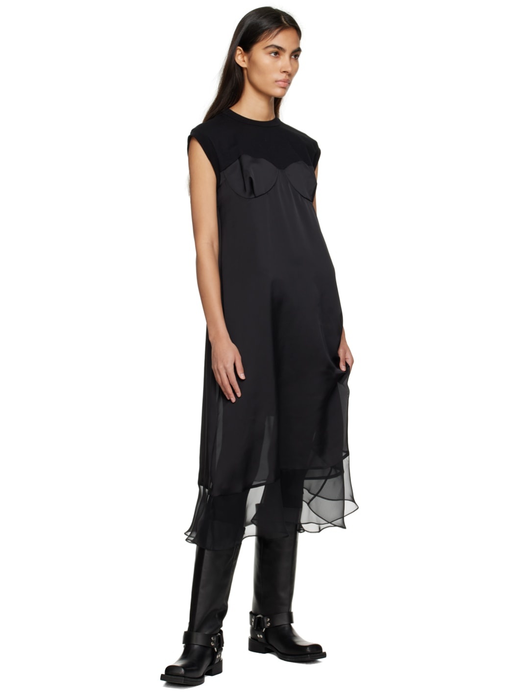 Black Paneled Midi Dress - 4