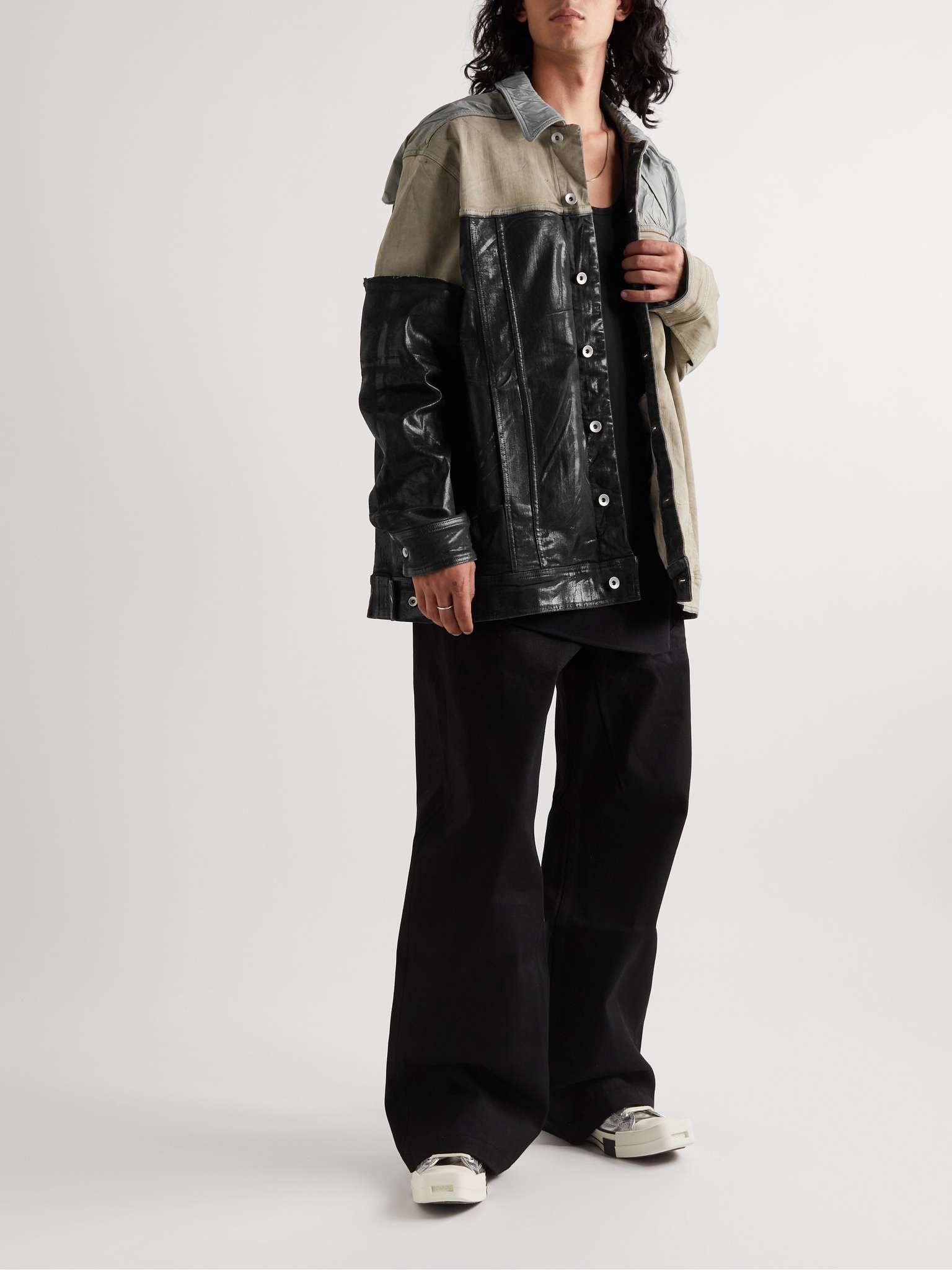 Aqua Panelled Distressed Coated Denim Jacket - 2