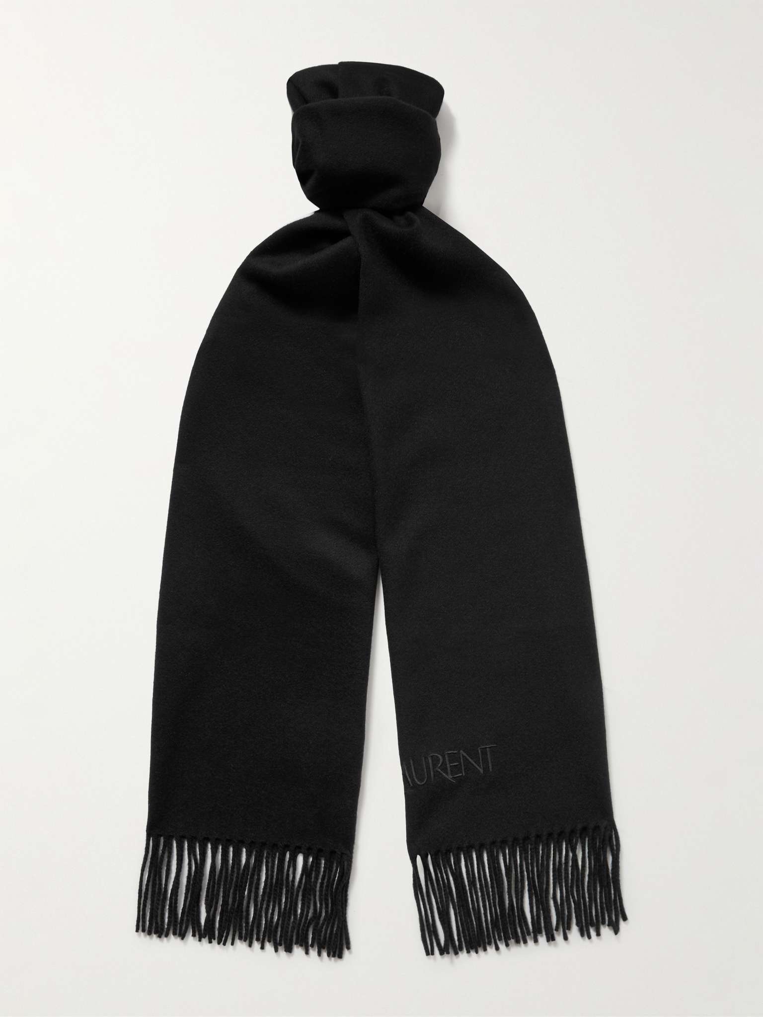 Logo-Embroidered Fringed Cashmere Scarf - 1