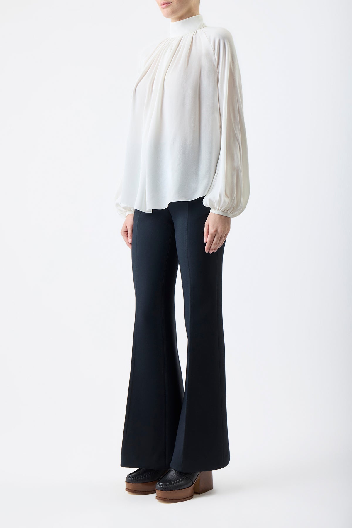 Kiian Pleated Top in Ivory Silk Georgette Twill - 3