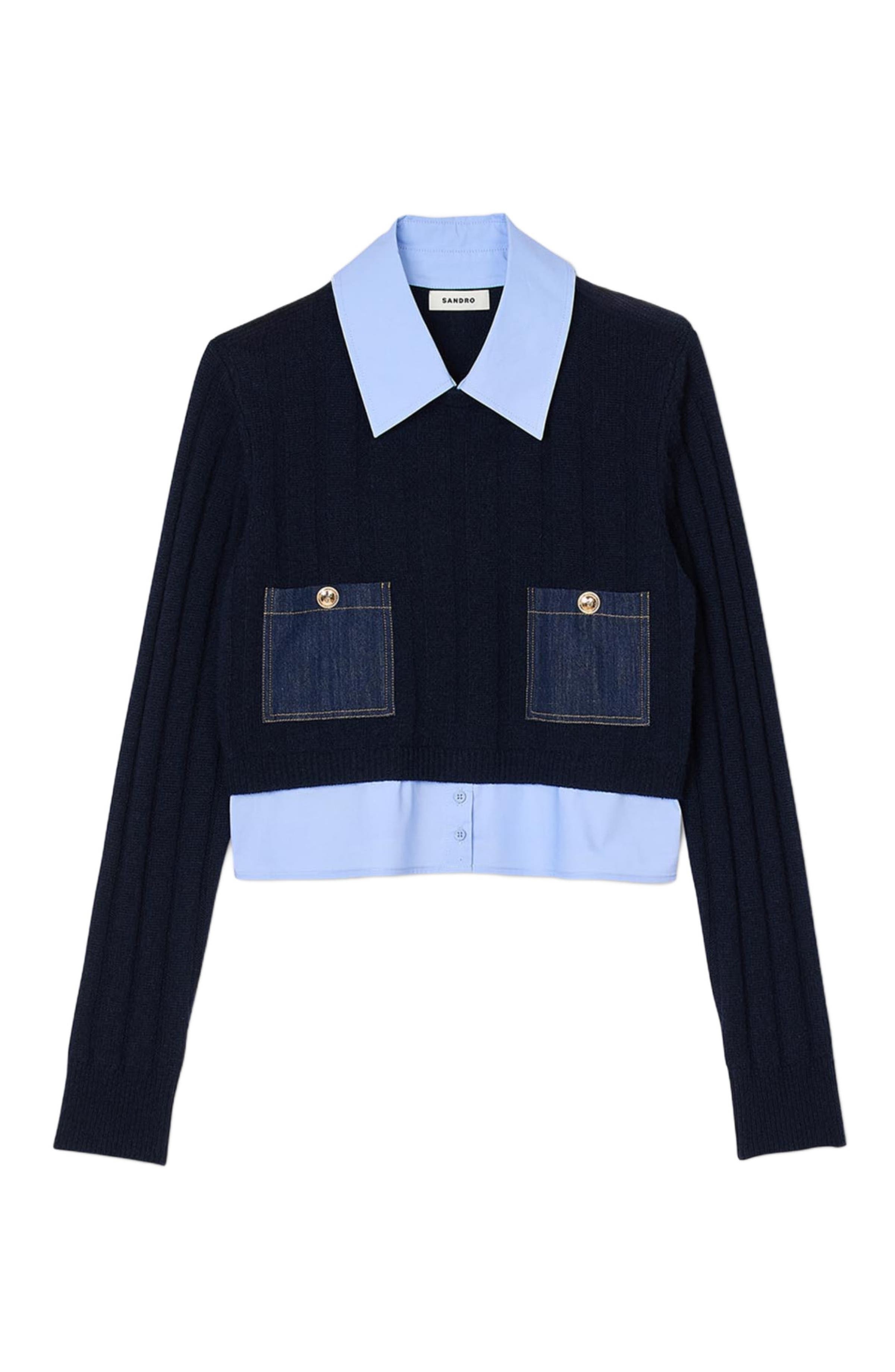 SANDRO Layered-effect sweater in Navy Blue at Nordstrom - 5