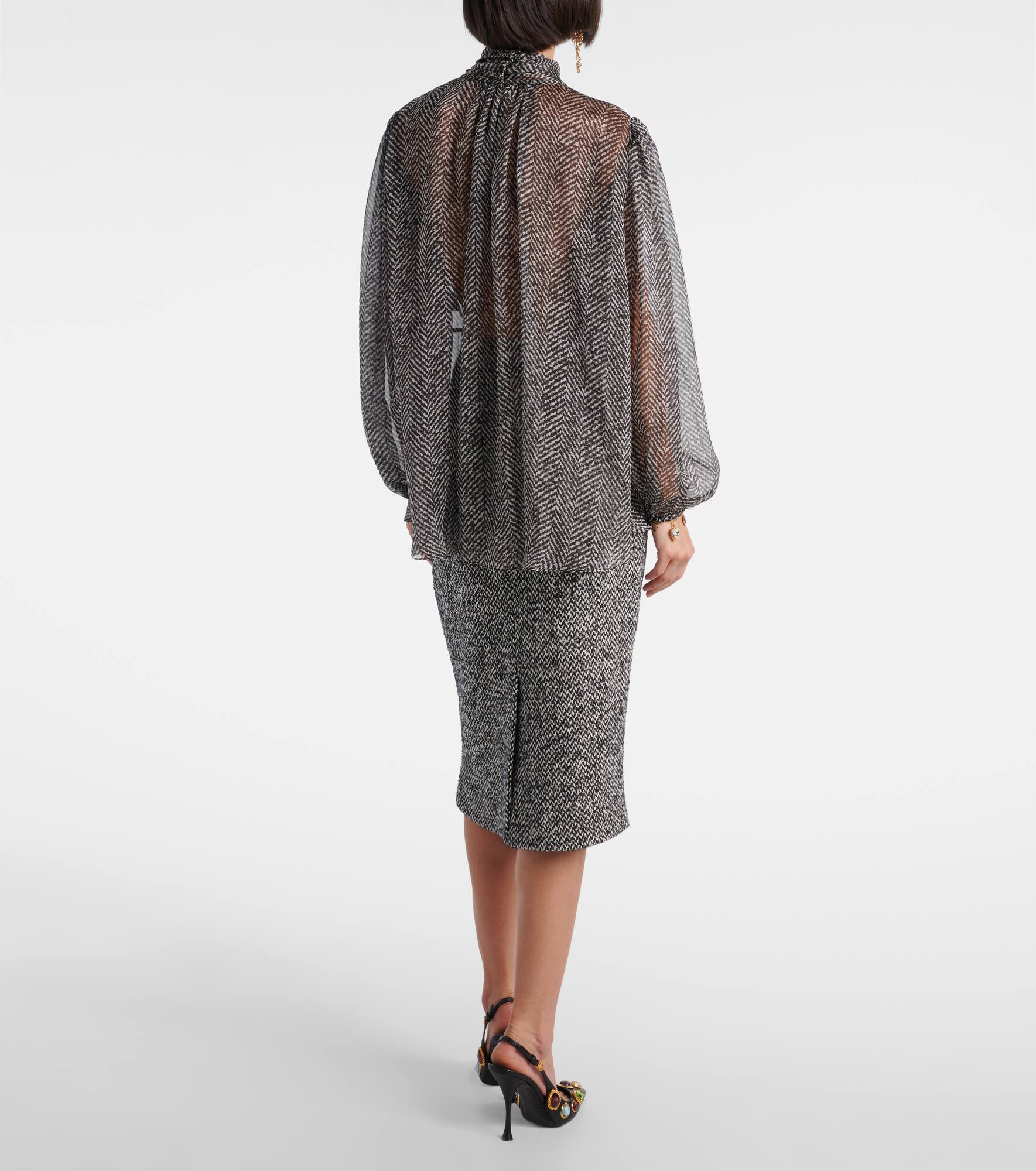 Tie-neck herringbone silk chiffon blouse - 3