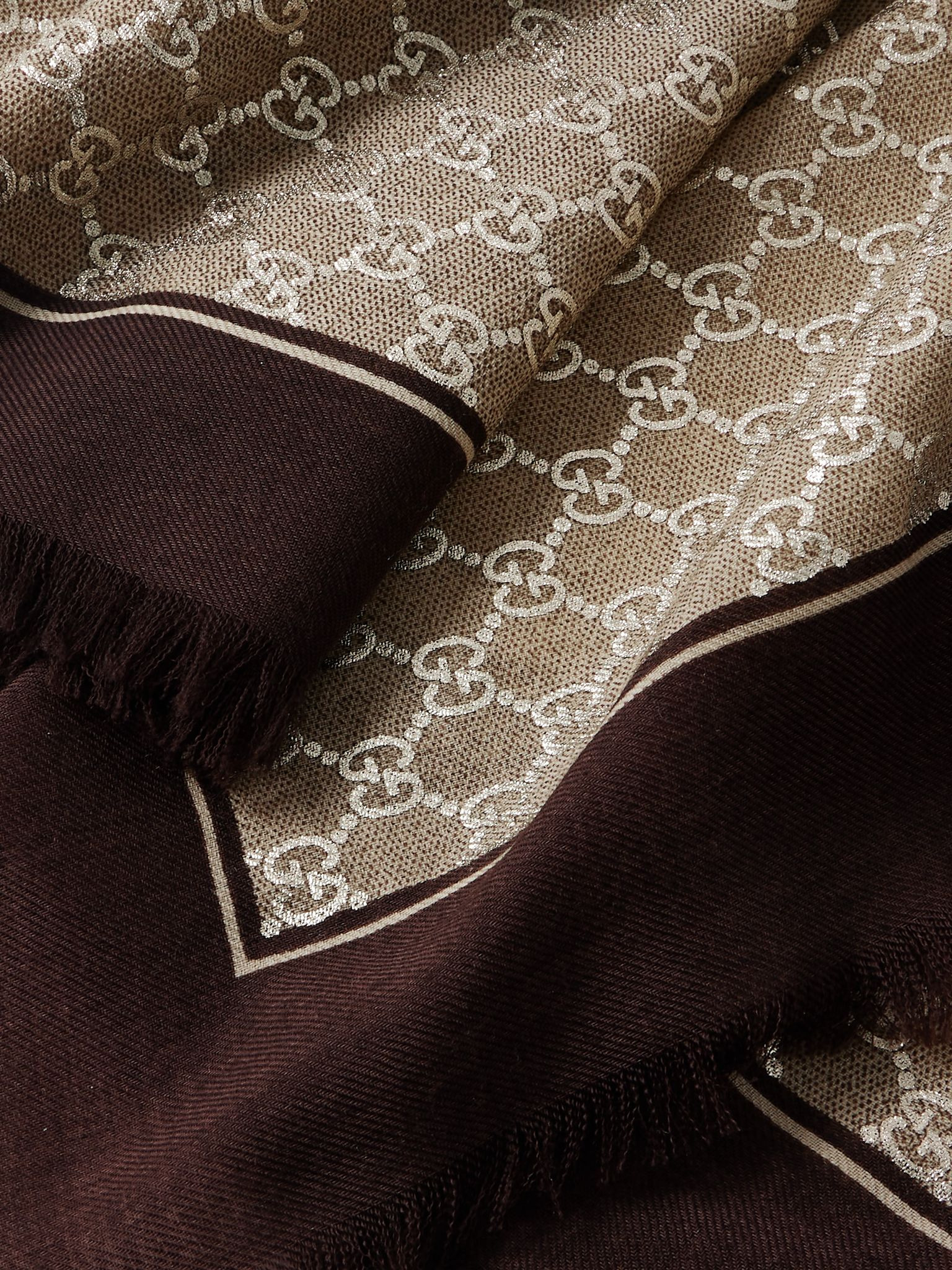 Frayed metallic wool-jacquard scarf Beige - 3