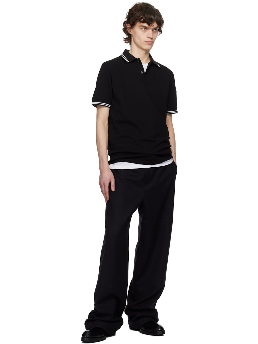 Black Striped Trim Cotton Piquet Polo - 5