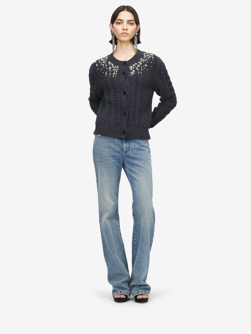 Crystal Embroidery Cable Knit Cardigan 3