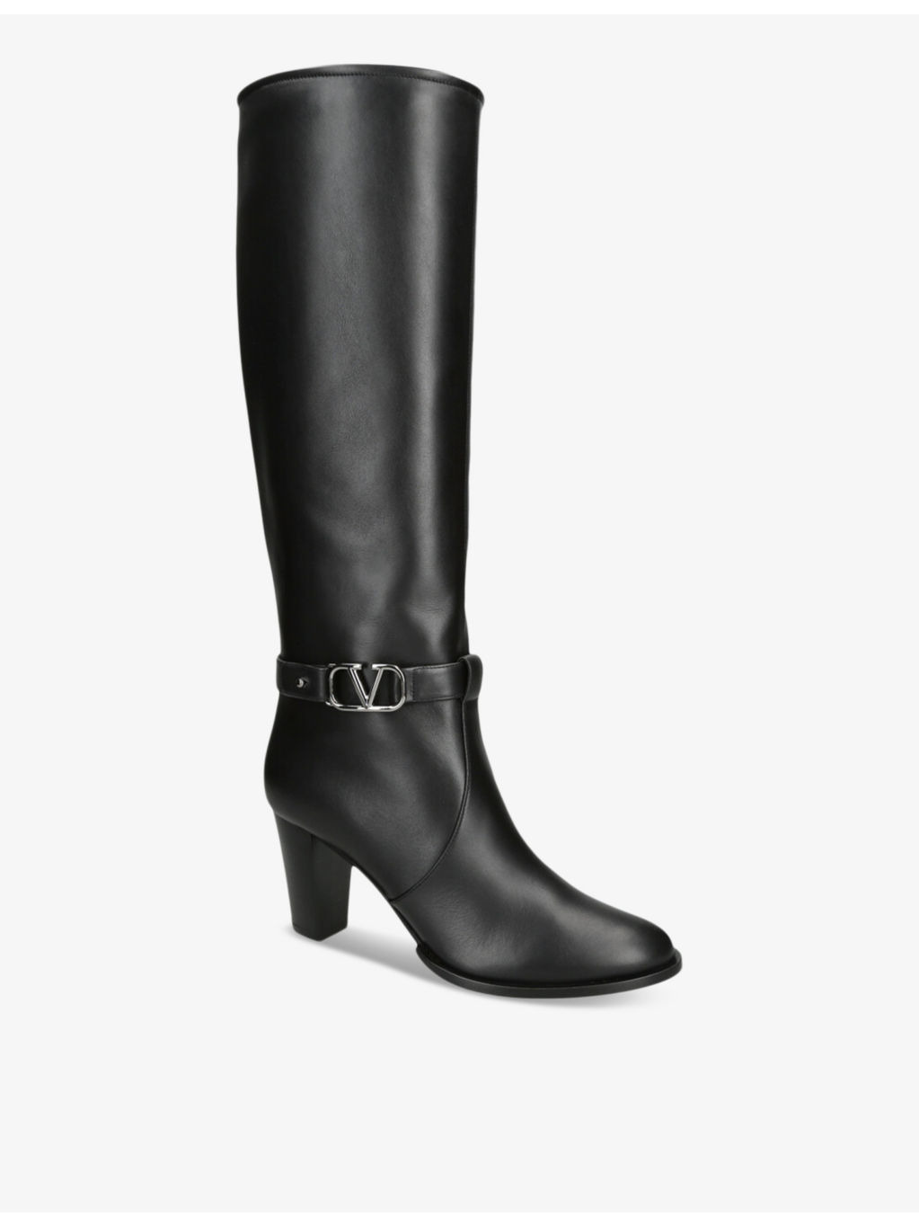 V-logo signature knee-high heeled leather boots - 2