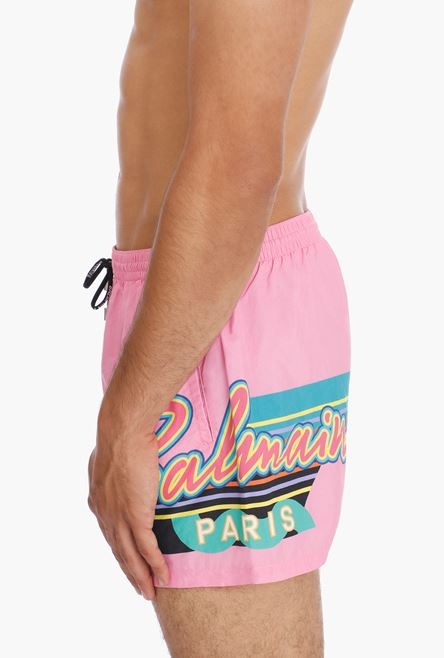 Pink swimsuit with Balmain logo print - 6