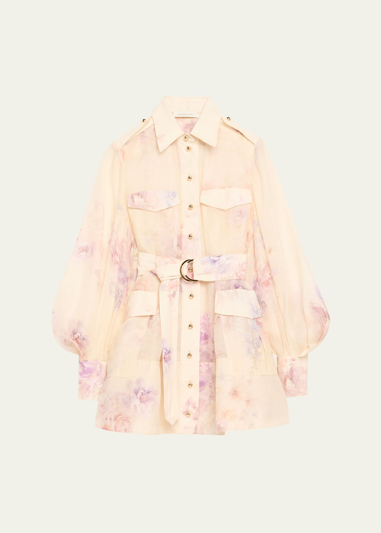 Floral Long-Sleeve Utility Mini Dress - 1