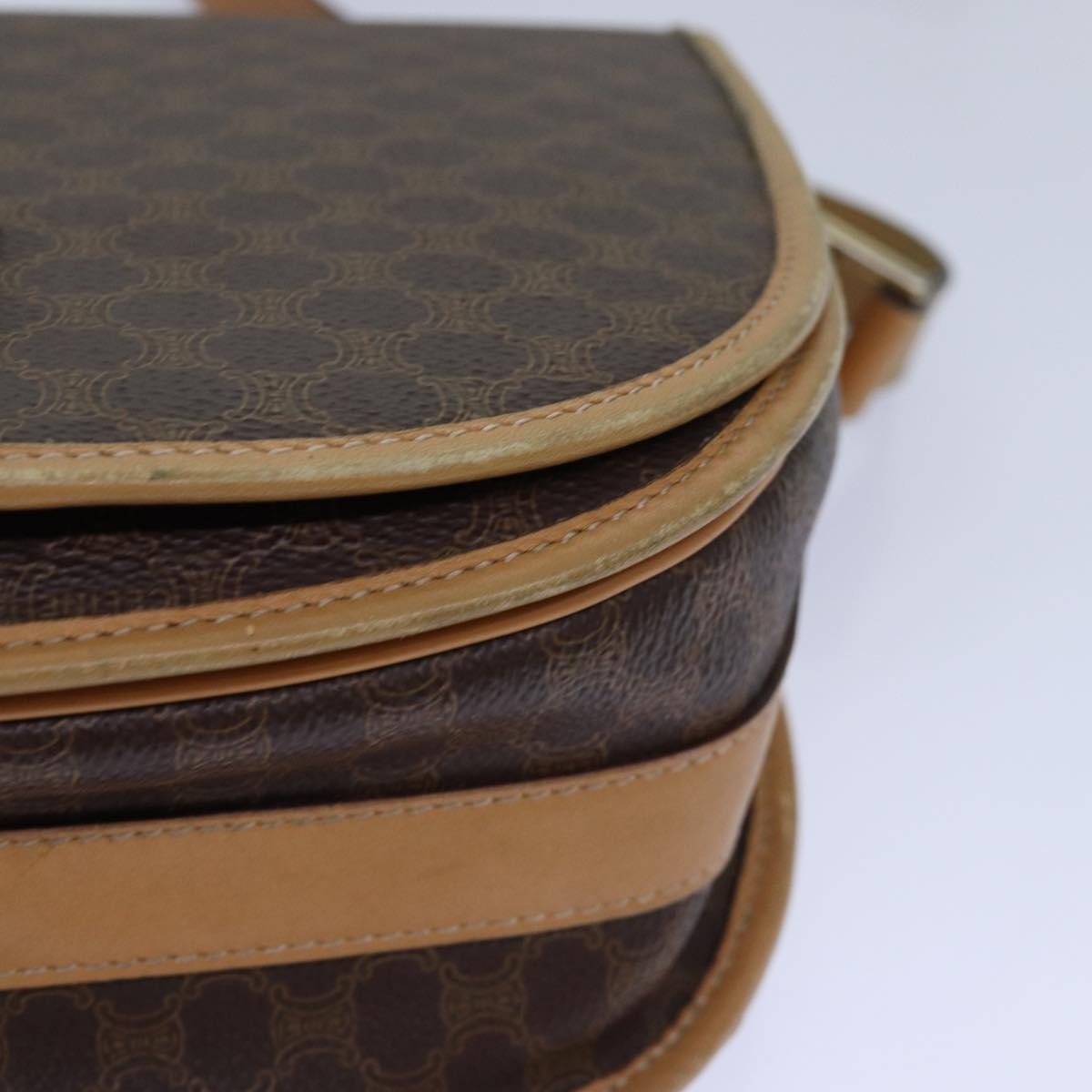 CELINE Macadam Canvas Shoulder Bag Pvc Leather Brown Gold - 15