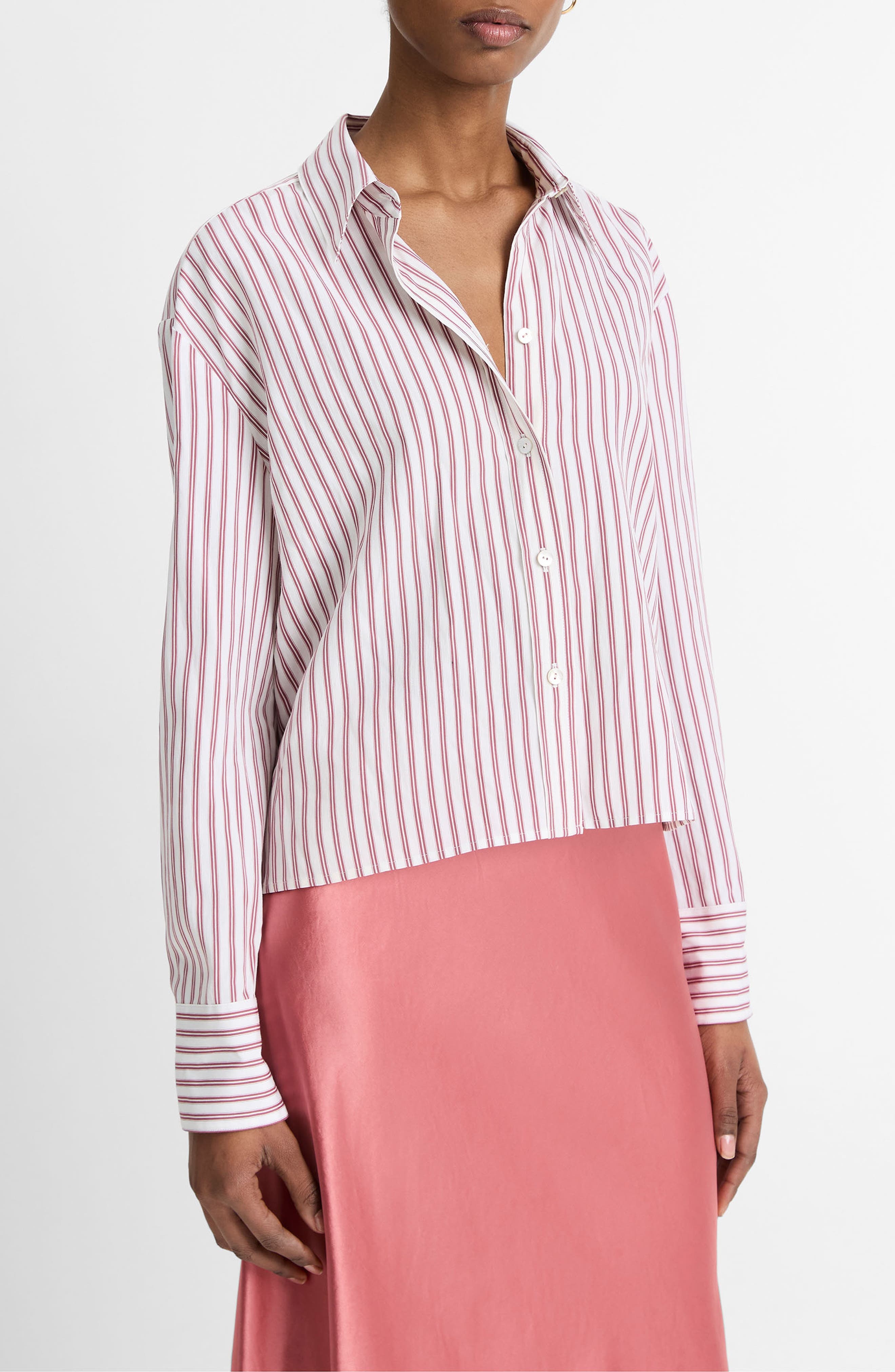 Vince Till Stripe Crop Shirt in Peony Wood/off White at Nordstrom - 3