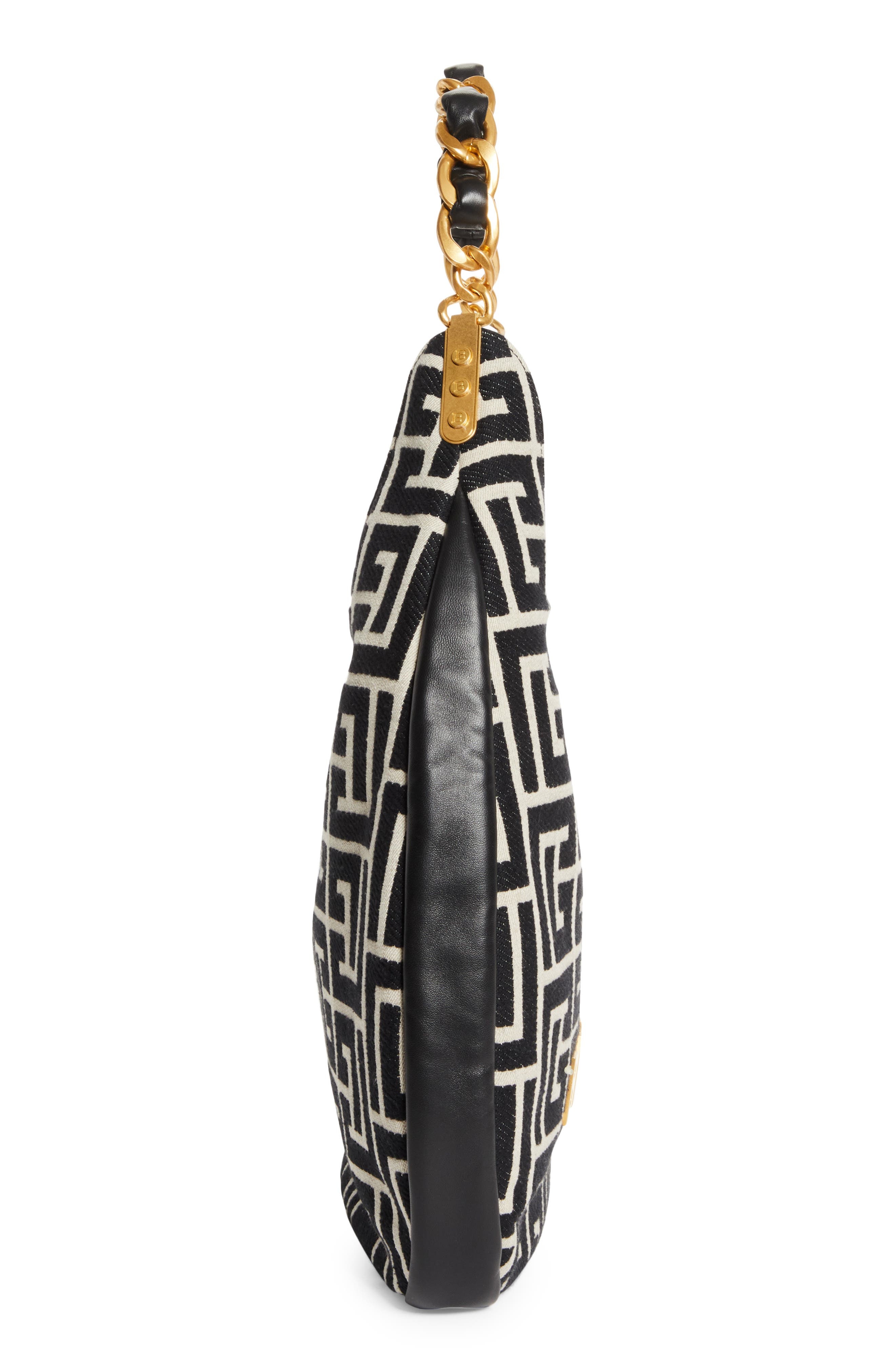 Balmain 1945 Large Soft Monogram Jacquard Hobo Bag in Ivory/Black at Nordstrom - 6