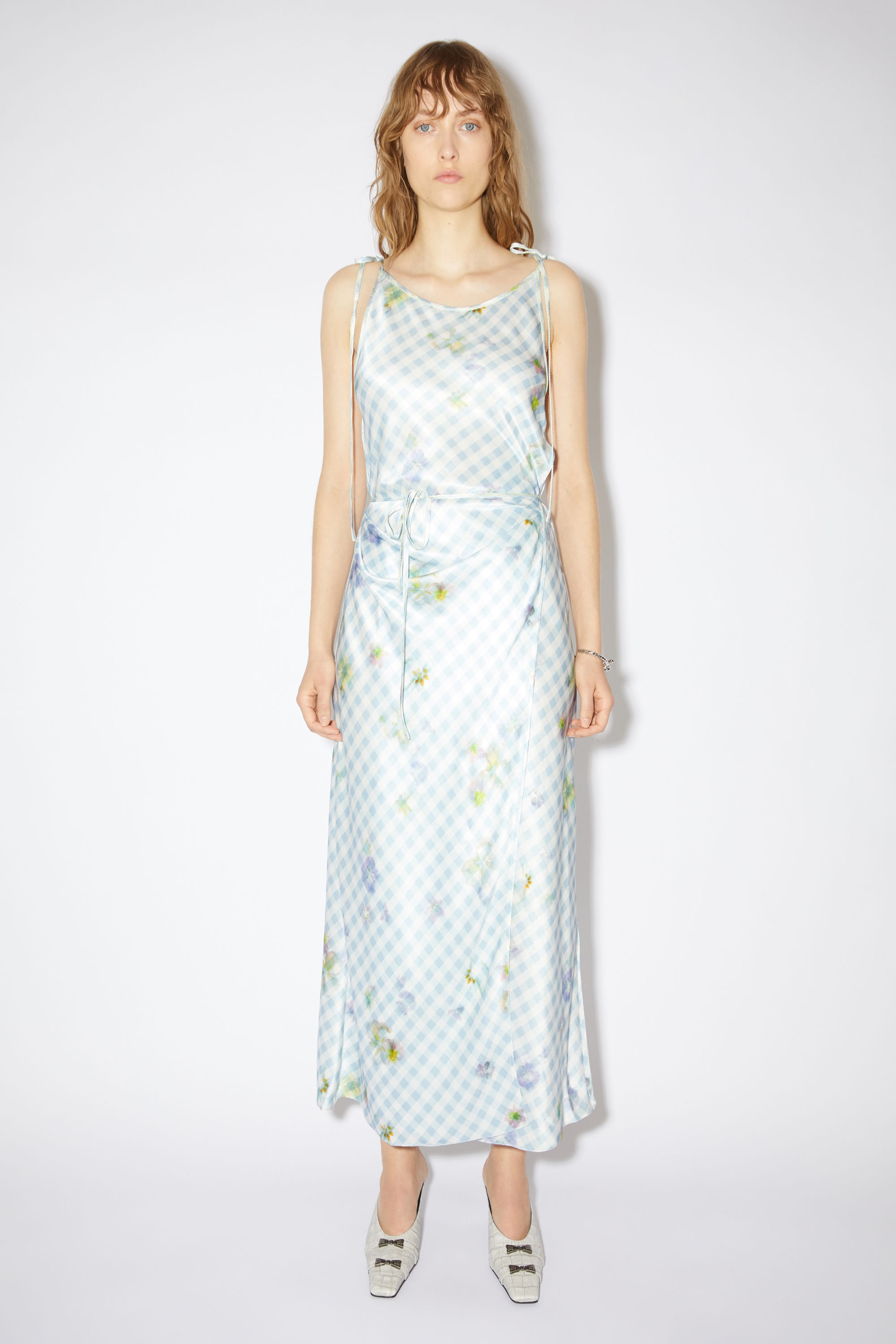Printed satin dress - Light blue - 2