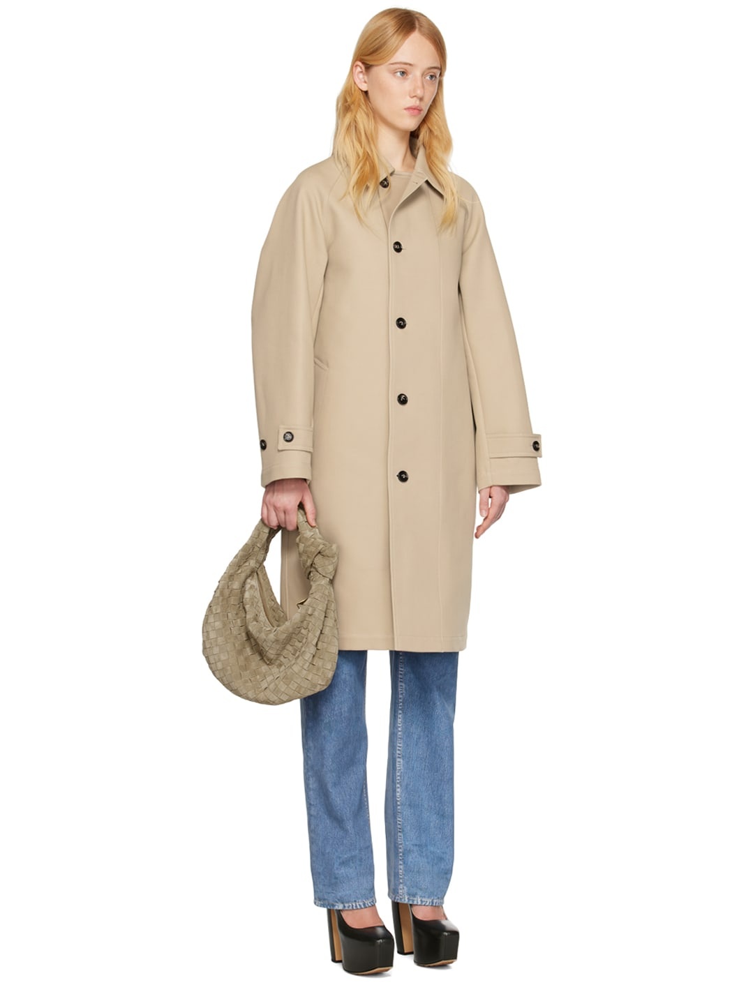 Beige Spread Collar Coat - 2