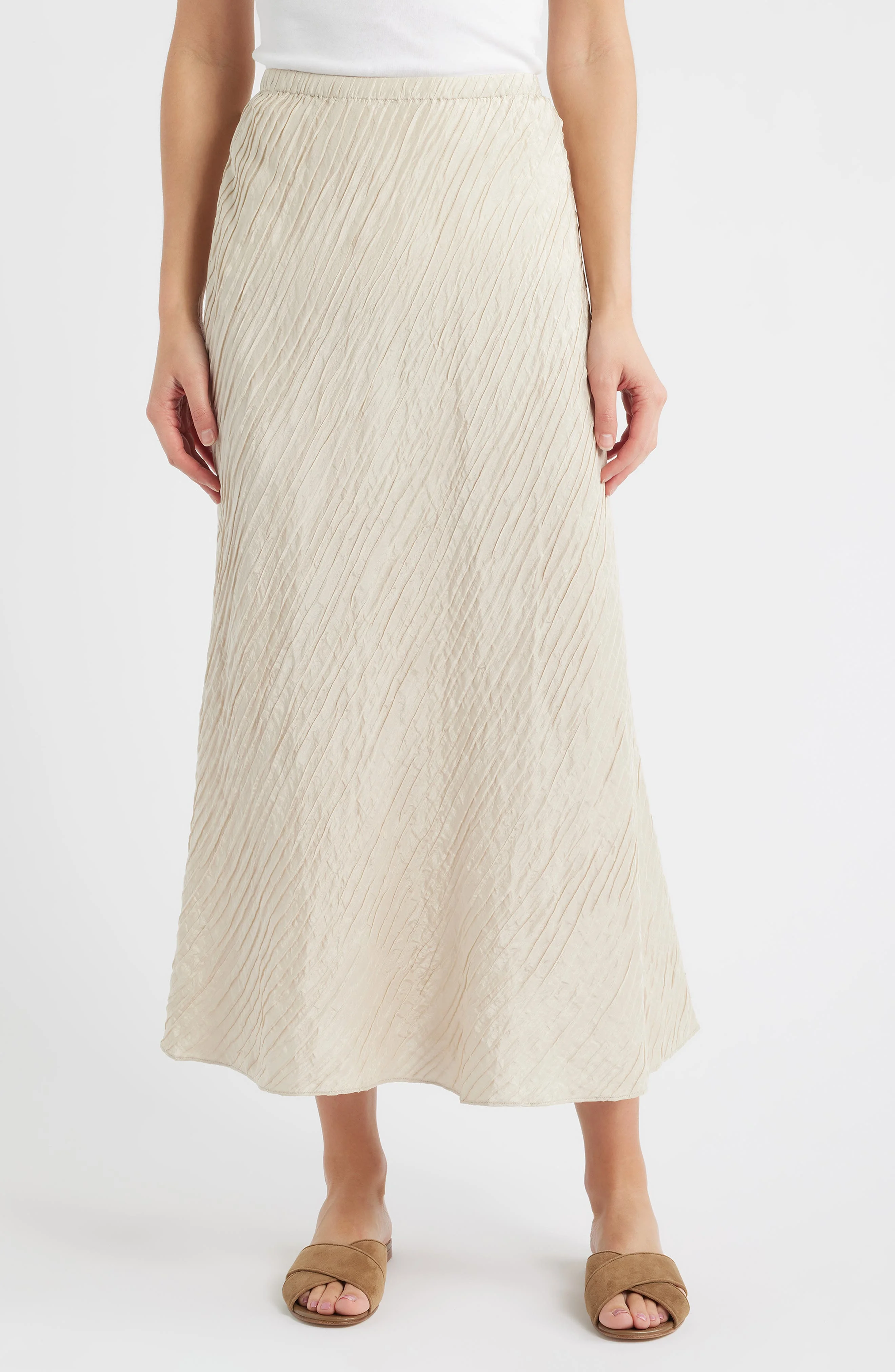 Eileen Fisher Stretch Silk Bias Cut Midi Skirt in Papyrus at Nordstrom - 1