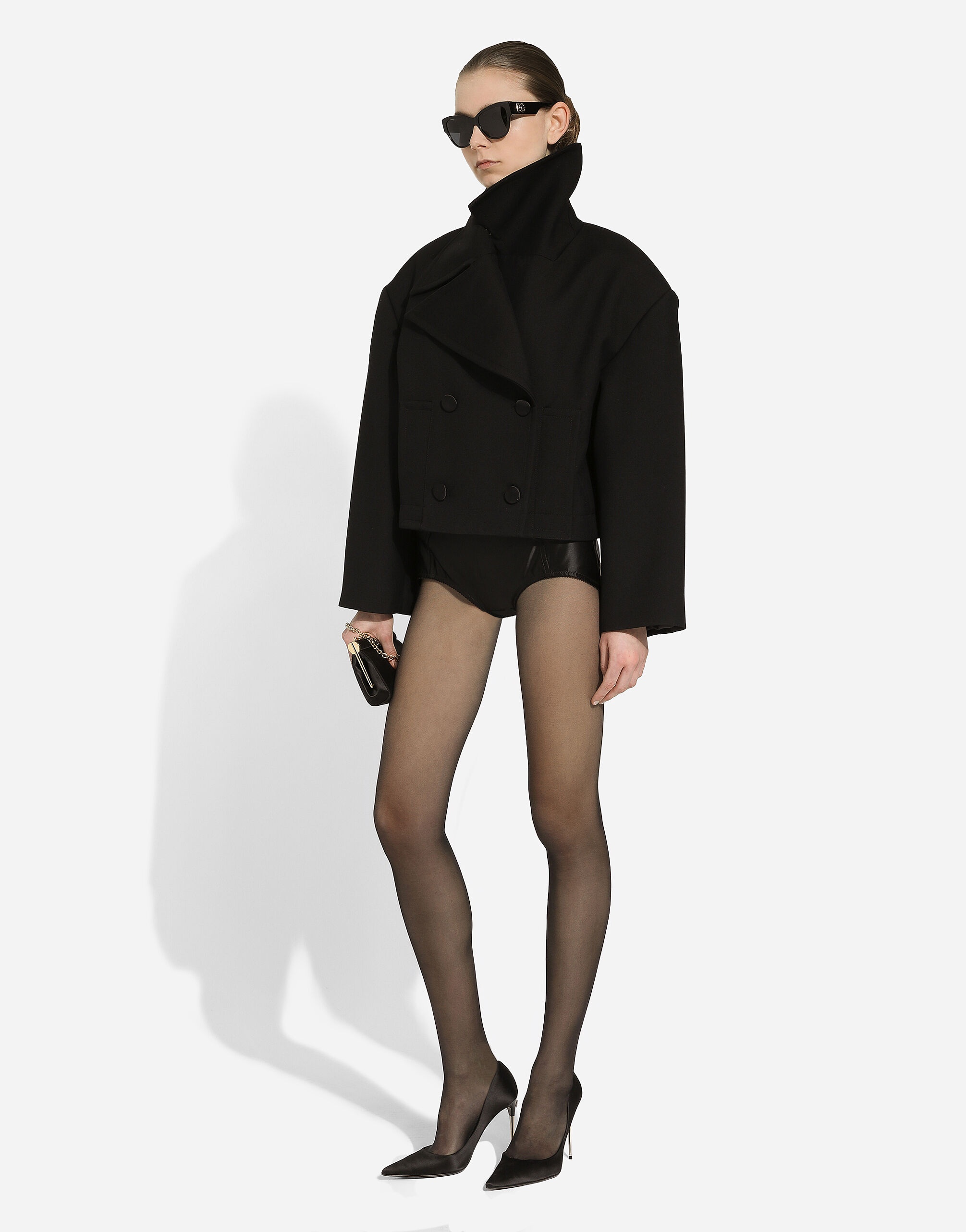 Short oversize wool gabardine jacket - 6