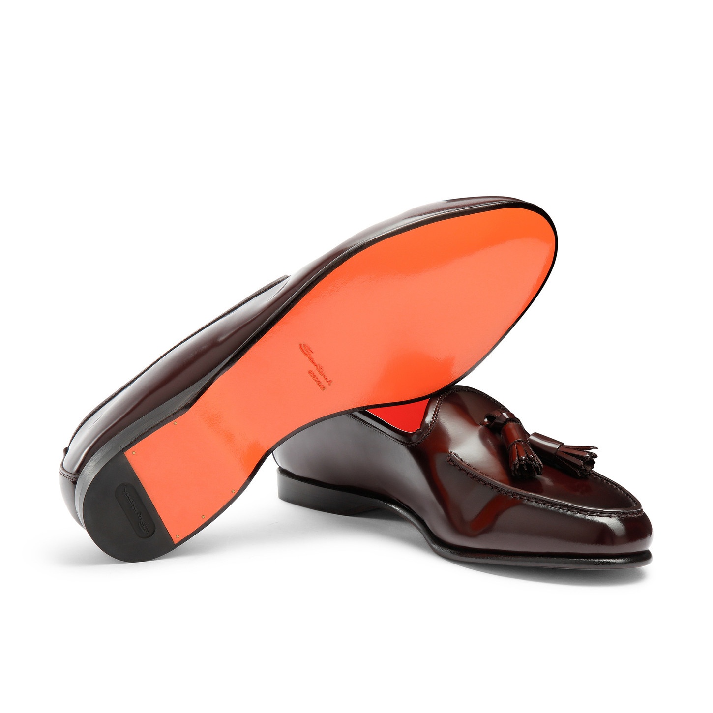 Santoni Men's burgundy shiny leather Andrea tassel loafer