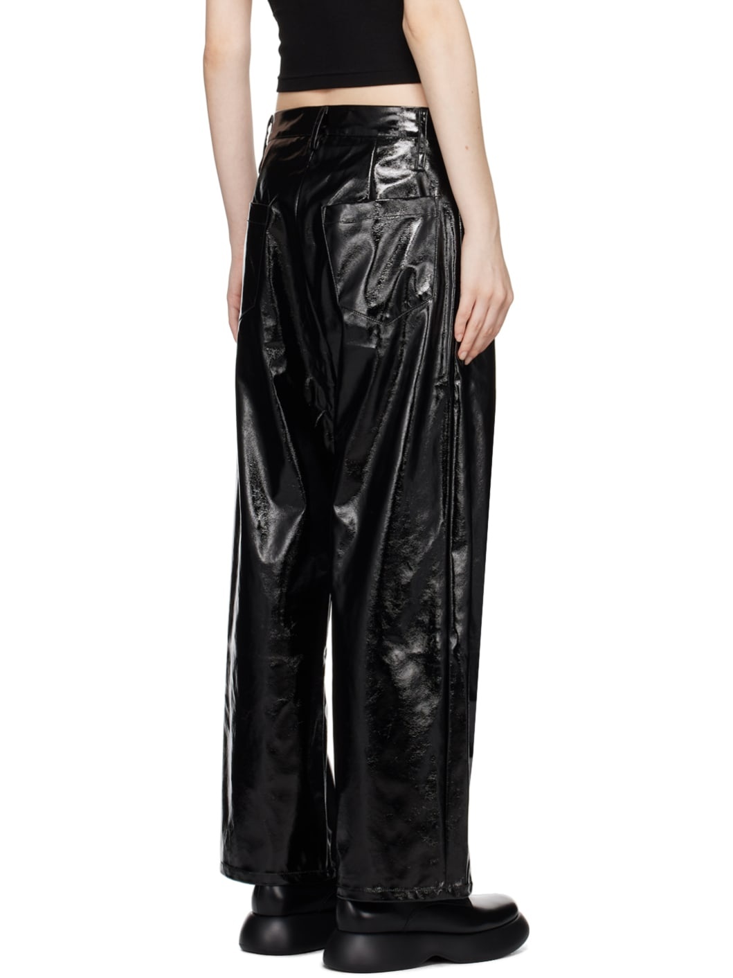 Black Straight-Fit Faux-Leather Trousers - 3