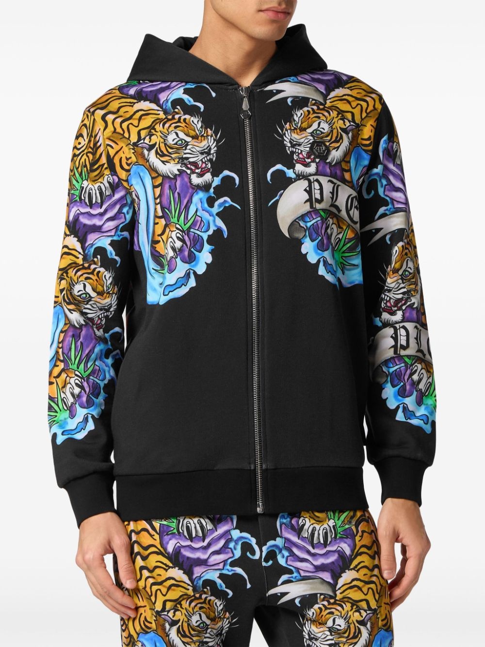 tattoo-print zip-up hoodie - 3