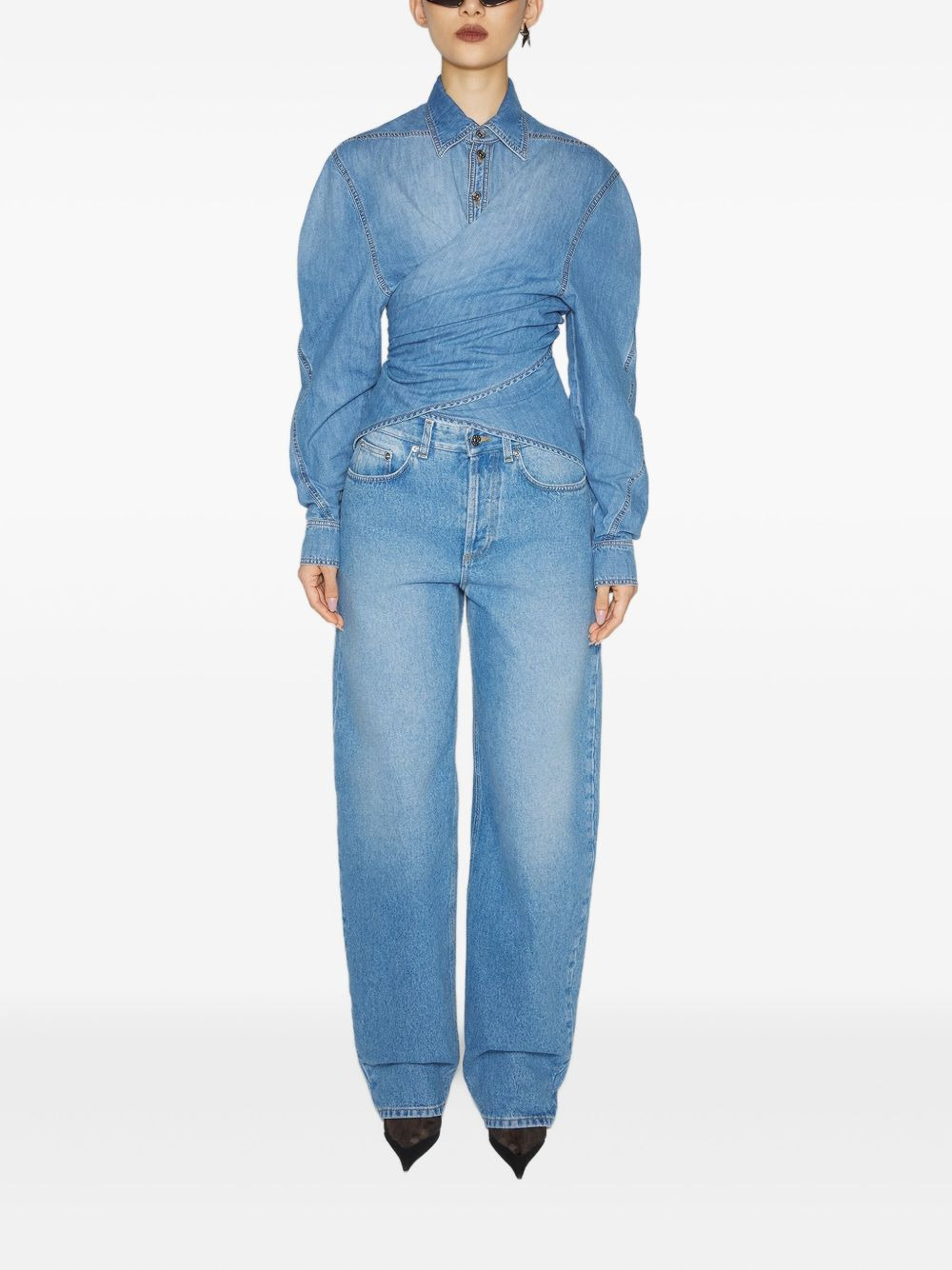 wrap-effect denim shirt - 2
