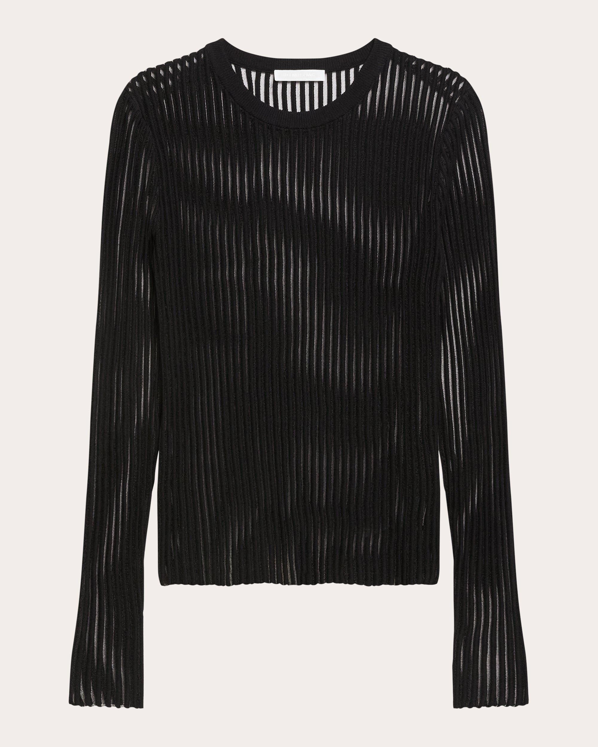 Sheer Stripe Ribbed Cotton Crewneck Sweater - 5
