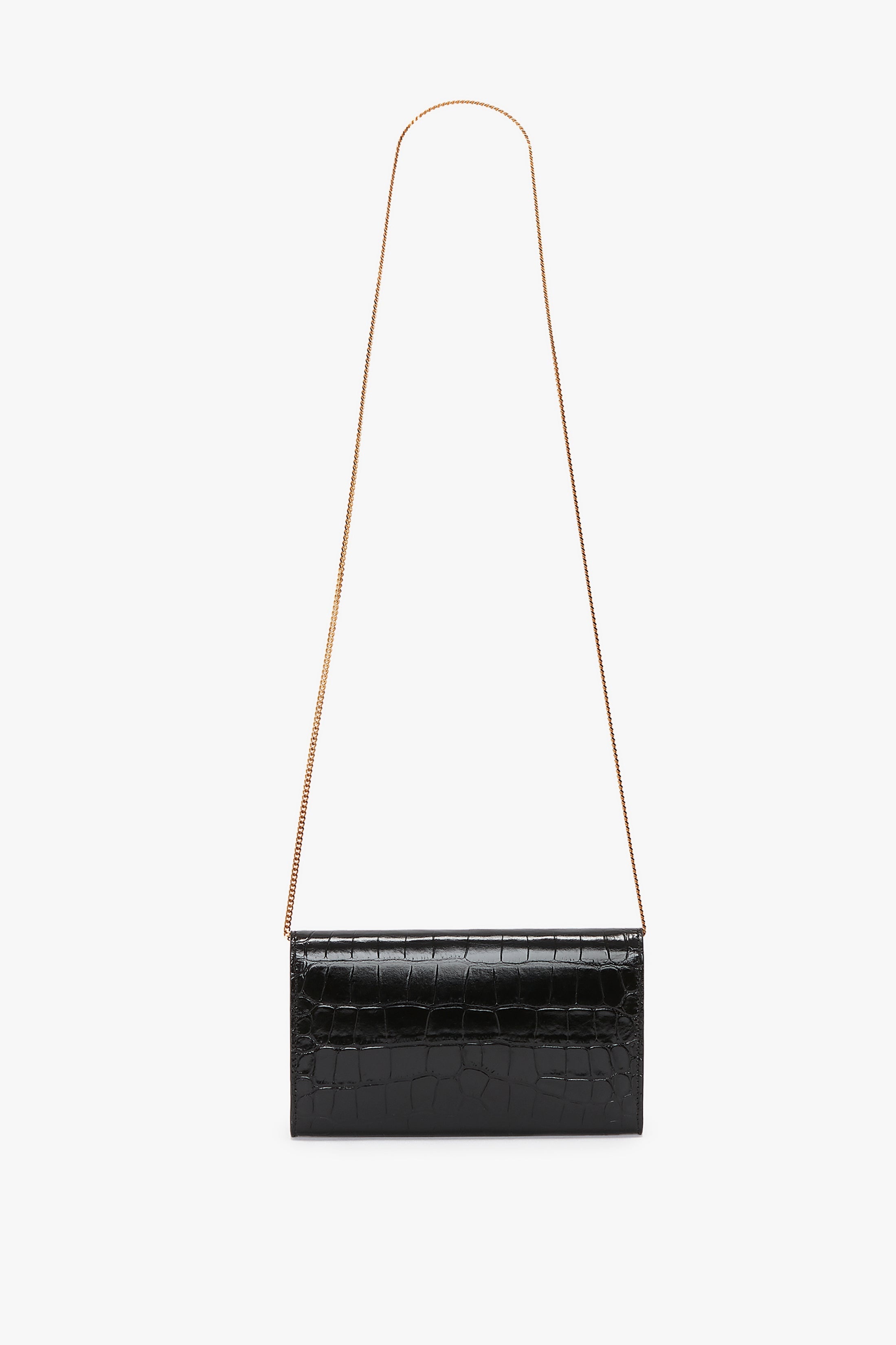Wallet On Chain In Black Croc-Effect Leather - 4