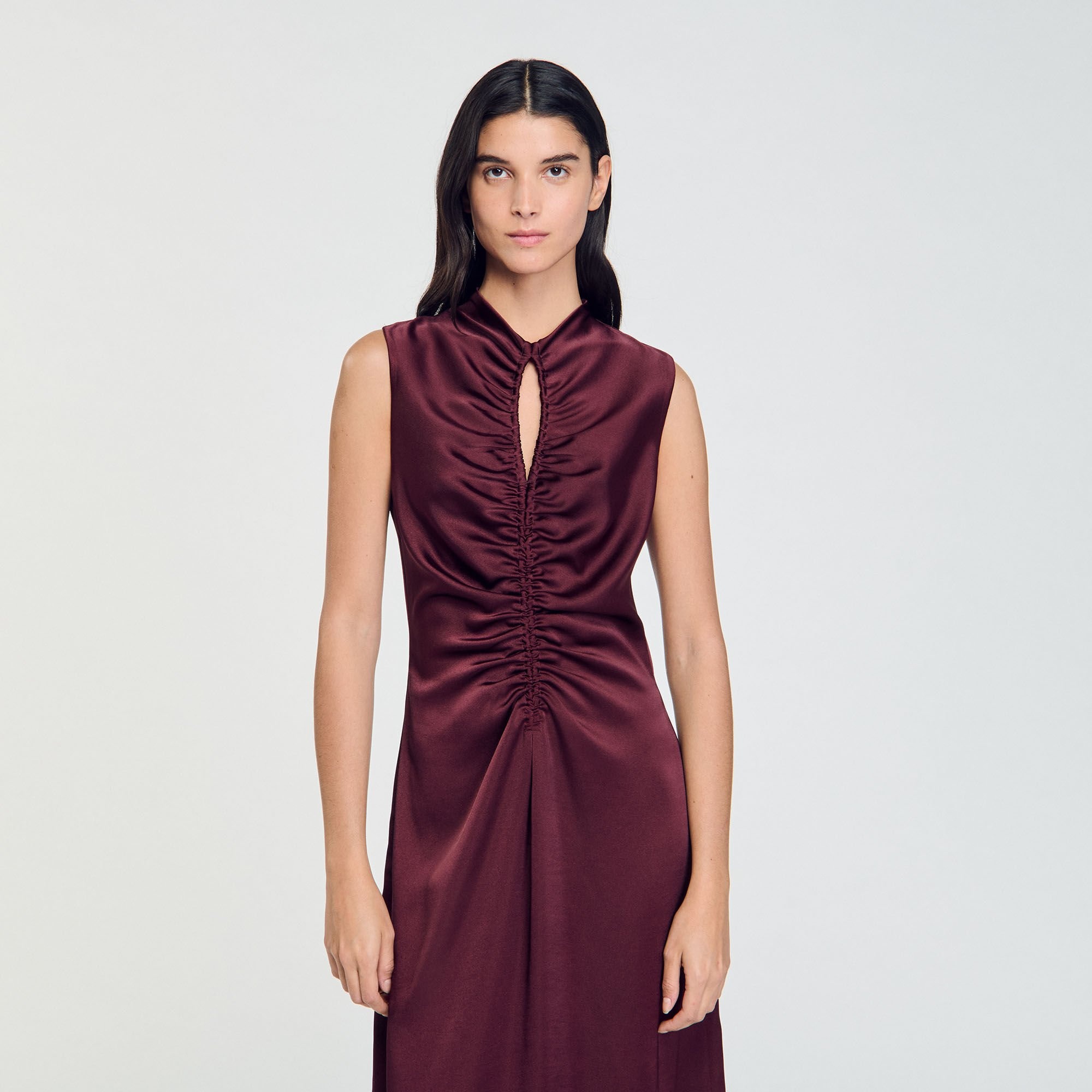 DRAPED SATIN-EFFECT DRESS - 5